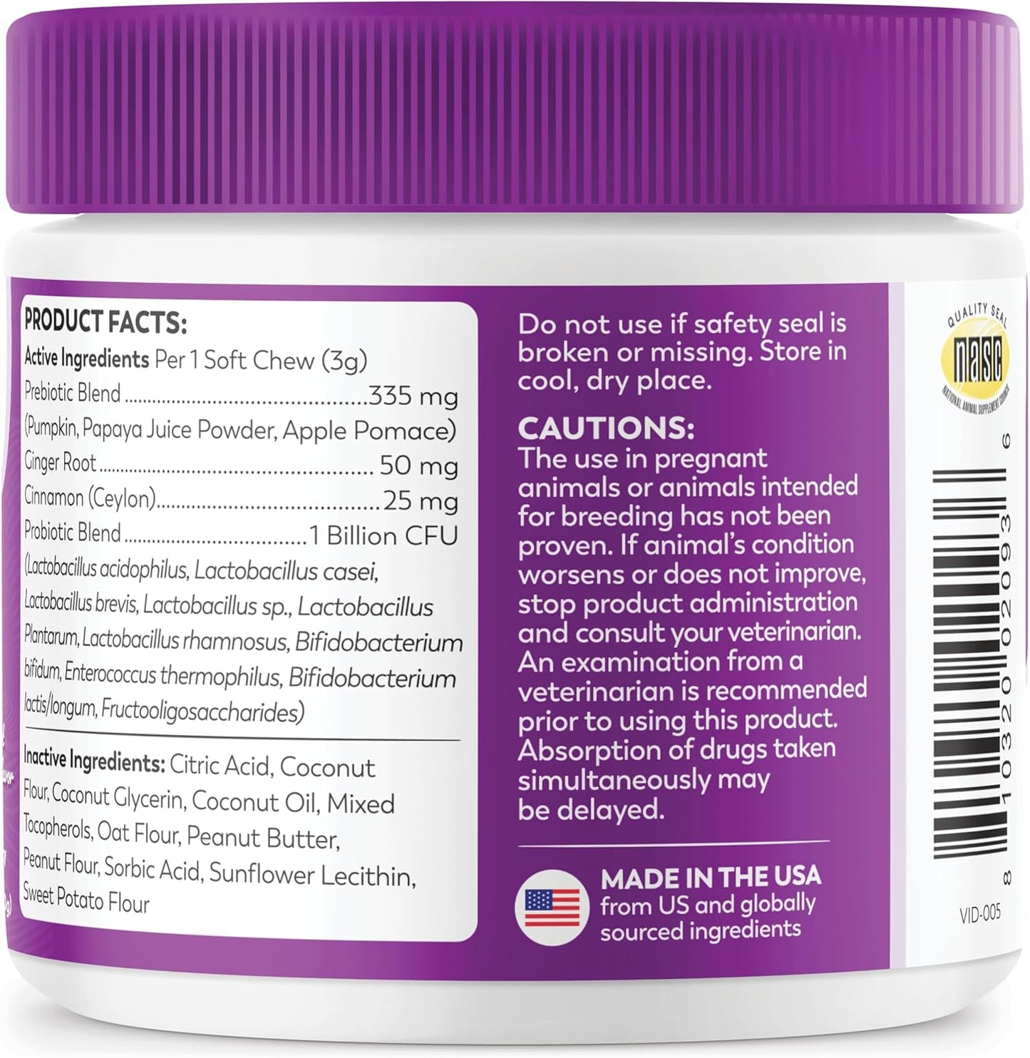 Dr. Harvey's Digestive Probiotic Soft Chews for Dogs, 9 Probiotics for Gut Health, Diarrhea and Bowel Support, Peanut Butter Flavor (90 Chews)