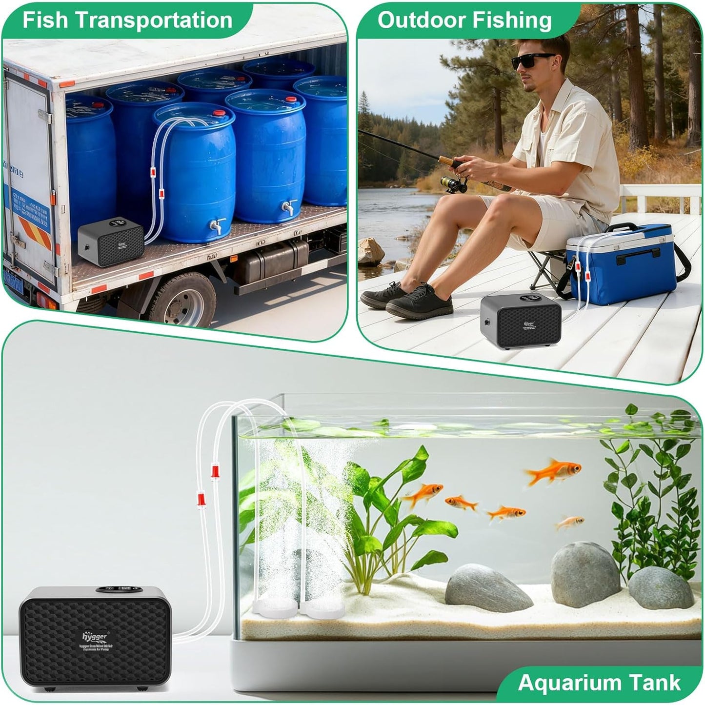 hygger Rechargeable Battery Powered Aquarium Air Pump with Large Capacity, Quite Fish Tank Air Pump with LED Display, Adjustable Mode/Flow, Fish Tank Bubbler Aerator for Power Outages and Fishing