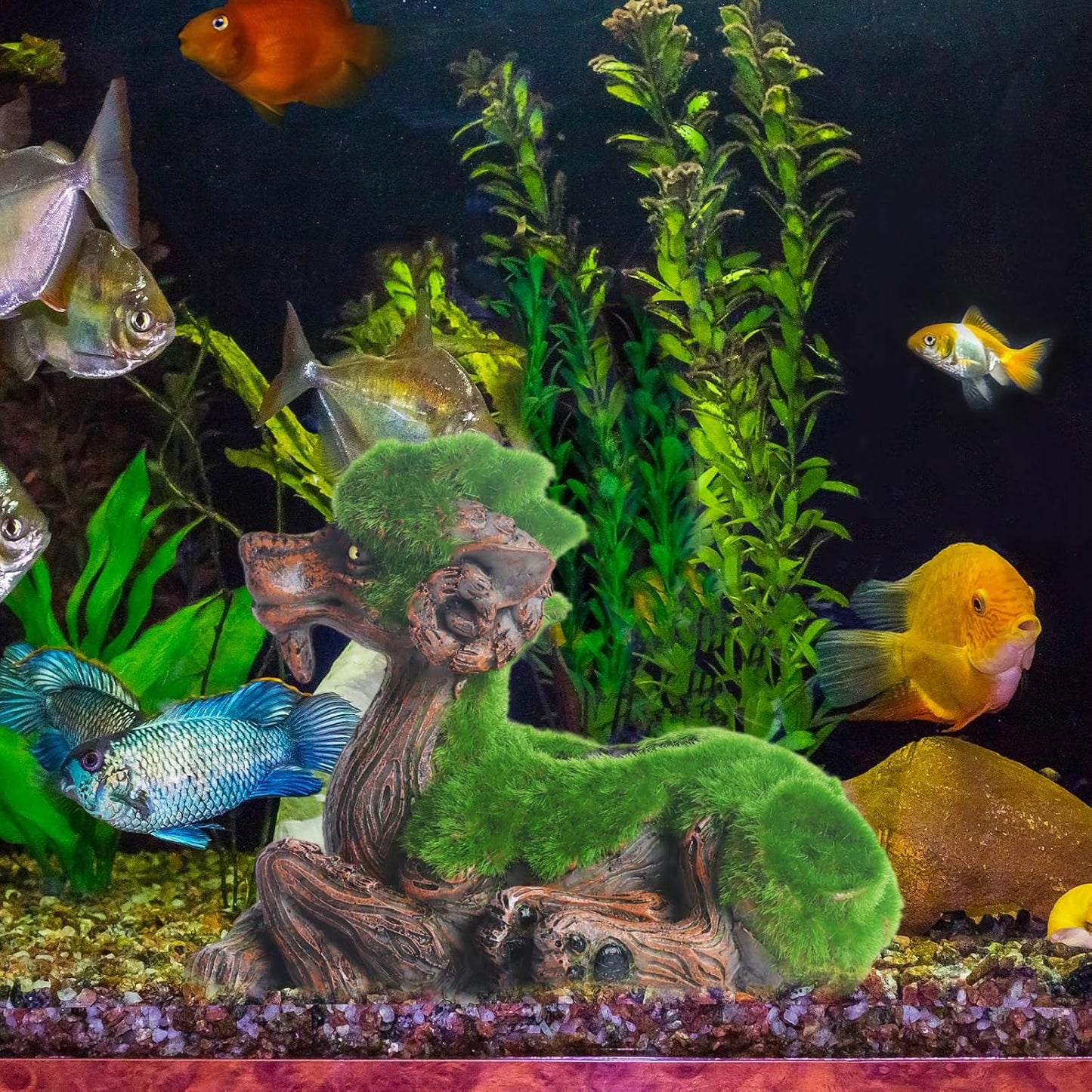 AnRui Resin Goat Fish Tank Decor Green Moss Aquarium Décor Thematic Ornaments for Cichlid, Small Fish, Shrimp to Play Hide Breed Habitat