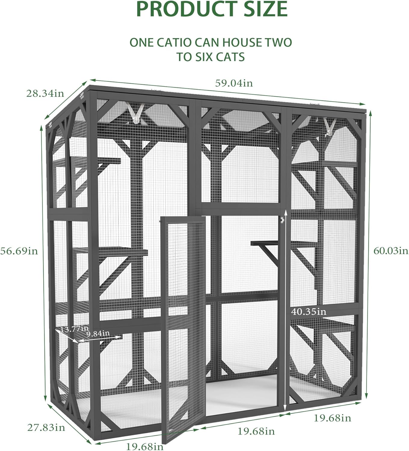 Ball & Cast 59" Wooden Catio Enclosure Outdoor Cat House with Anti-UV& Waterproof, Platforms and Resting Boxes Walk-in Cat Kennel Shelter for Indoor,Dark Grey