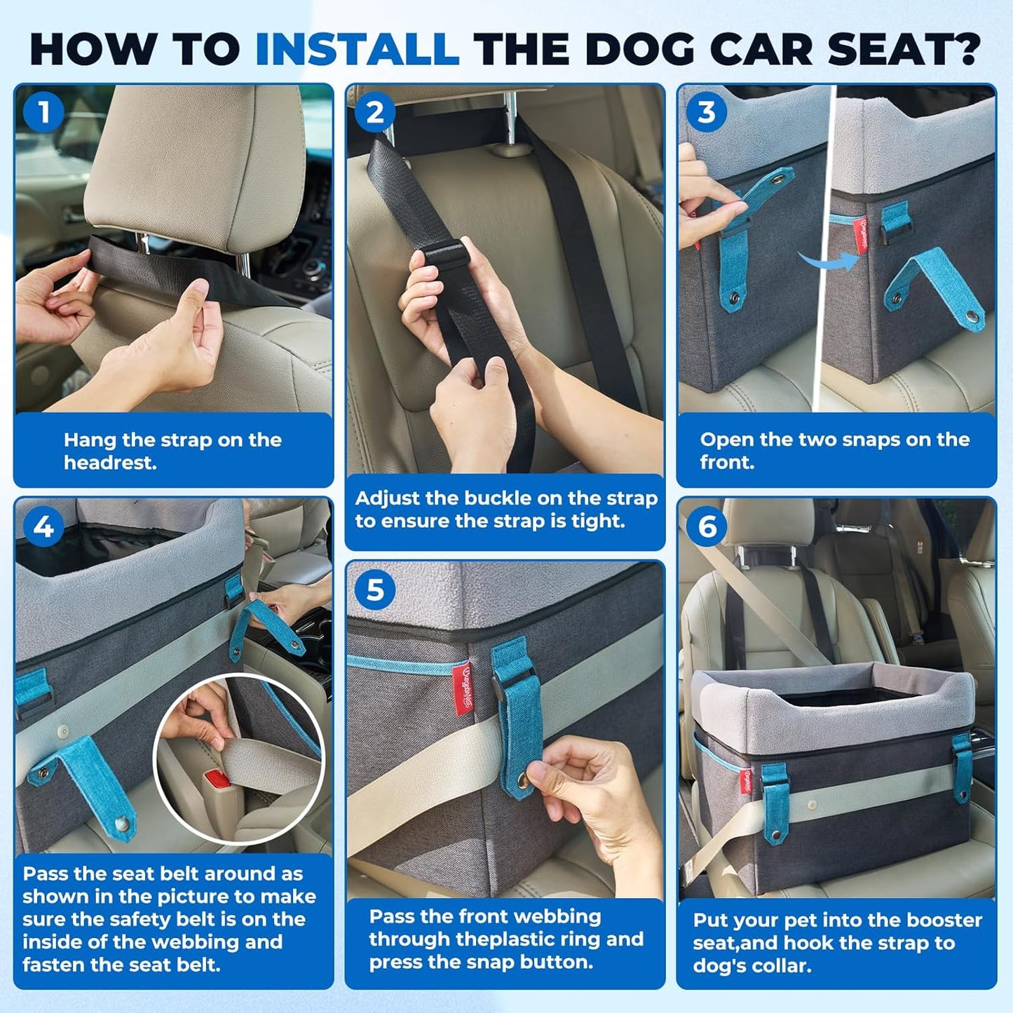 BurgeonNest Dog Car Seat for Small Dogs, Cozy Dog Booster Car Seat with Unique Safety Buckles,Puppy Carseat Covered with Double-Thick Plush, with Clip-on Leash Suitable for Small Pets Up to 20lbs