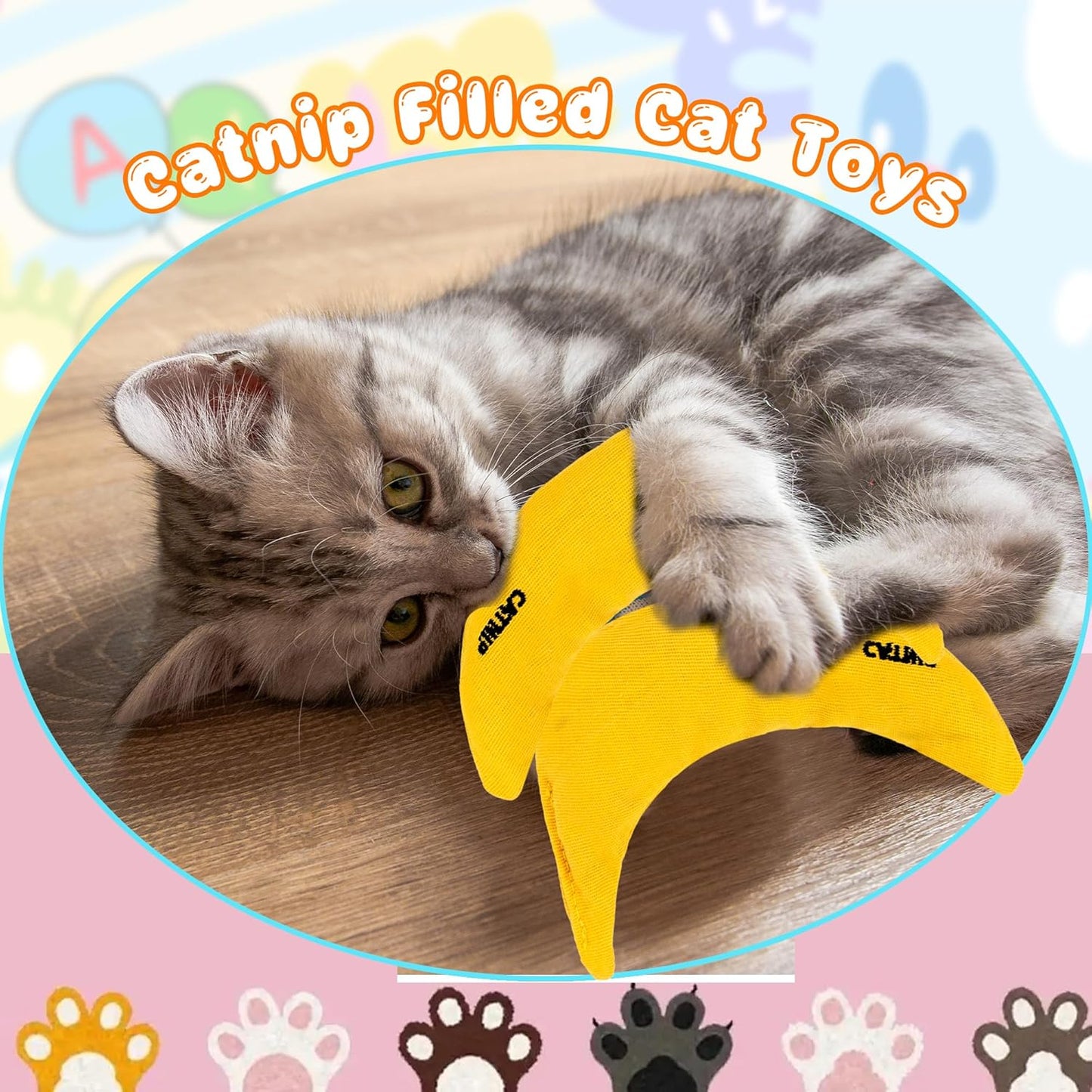 6 Pack Banana Catnip Toys Yellow Cat Chew Catnip Toys Banana Cat Pillow Toys Kitten Interactive Stuffed Banana Catnip for Kitten Cats Indoor Bites Scrub Claws Toys
