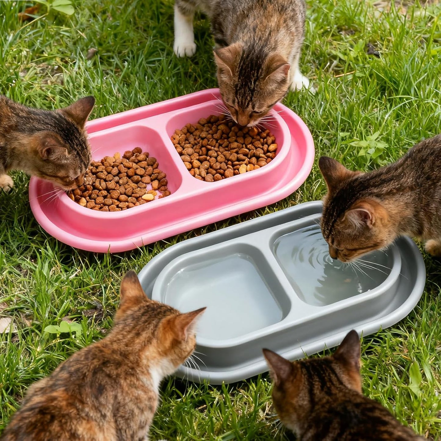 Ant Away Outdoor Cat Bowl, Double Pet Bowl with Water Moat, Spill-Proof Design, Food & Water Feeder for Outdoor Cats – Ants Away, Easy Clean, Lightweight Plastic(Small, 2 Packs)