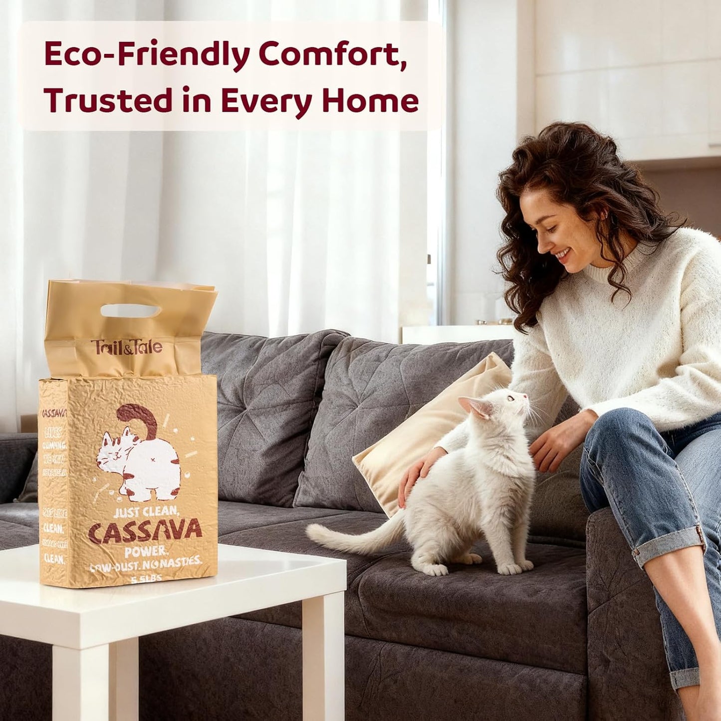 Premium Cassava & Tofu Cat Litter - Natural Ingredients, Quick Clumping, Long-Lasting Odor Control, Easy Scooping, Unscented, Dust-Free, Lightweight Pellets for Cats & Kittens