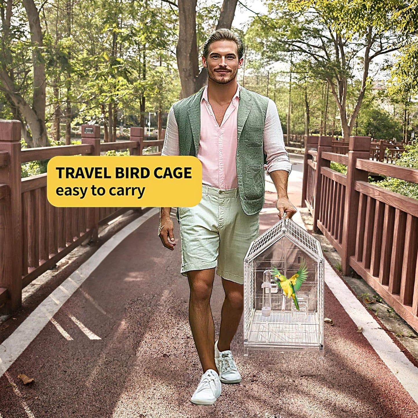 20.5 inch Small Bird Cage, Parrot Cage, Portable Bird Carrier, Travel Carrier Cage for Home, Outing, Pet Clinic, Temporary Placement, for Small Medium Birds(White)