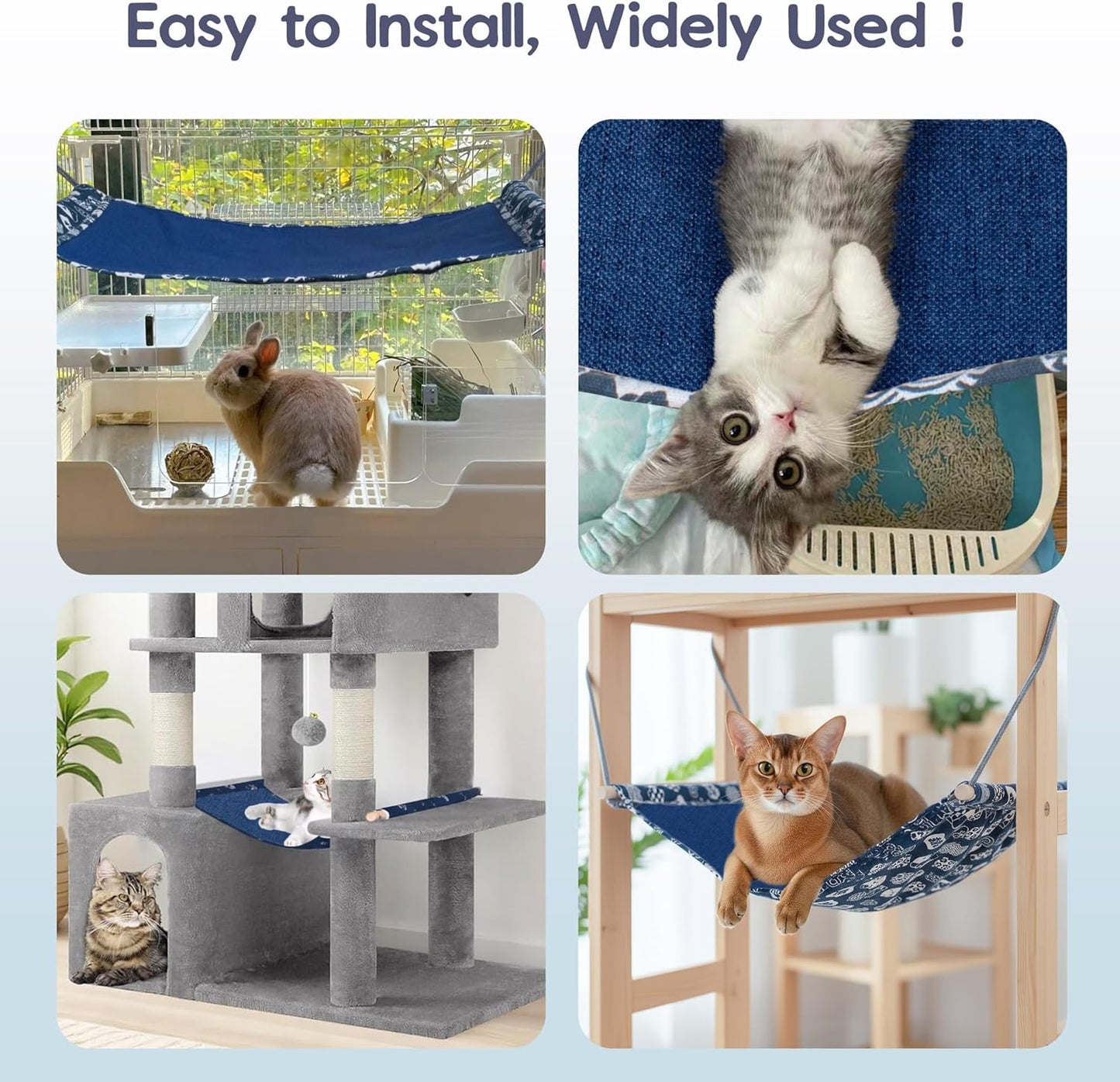 2 Pack Cat Hammock for Cage Hanging Reversible, Pet Hammock Bed Adjustable, 24.4in*14.6 in Soft Sleeping Hammock for Cats, Ferret, Rabbits, Small Animals