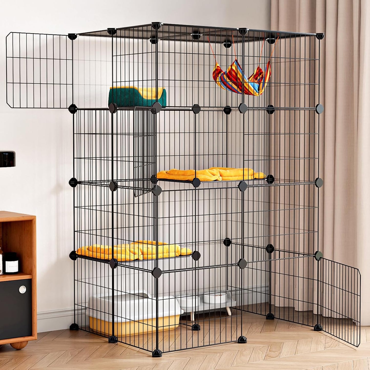 Oneluck 4-Tier 47.2 Inch Large Cat Cages DIY Cat Playpen Detachable Metal Wire Kennels Cat Crate Exercise Extra Place Ideal for 1-2 Cat