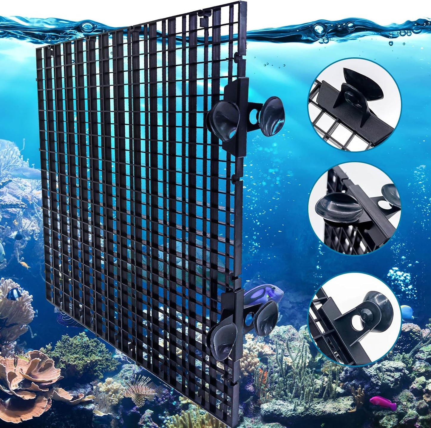 8 Pieces Fish Tank Divider with Sucker Clips 30x30cm/11.8x11.8“ Aquarium Filter Bottom Divider Partition Separator