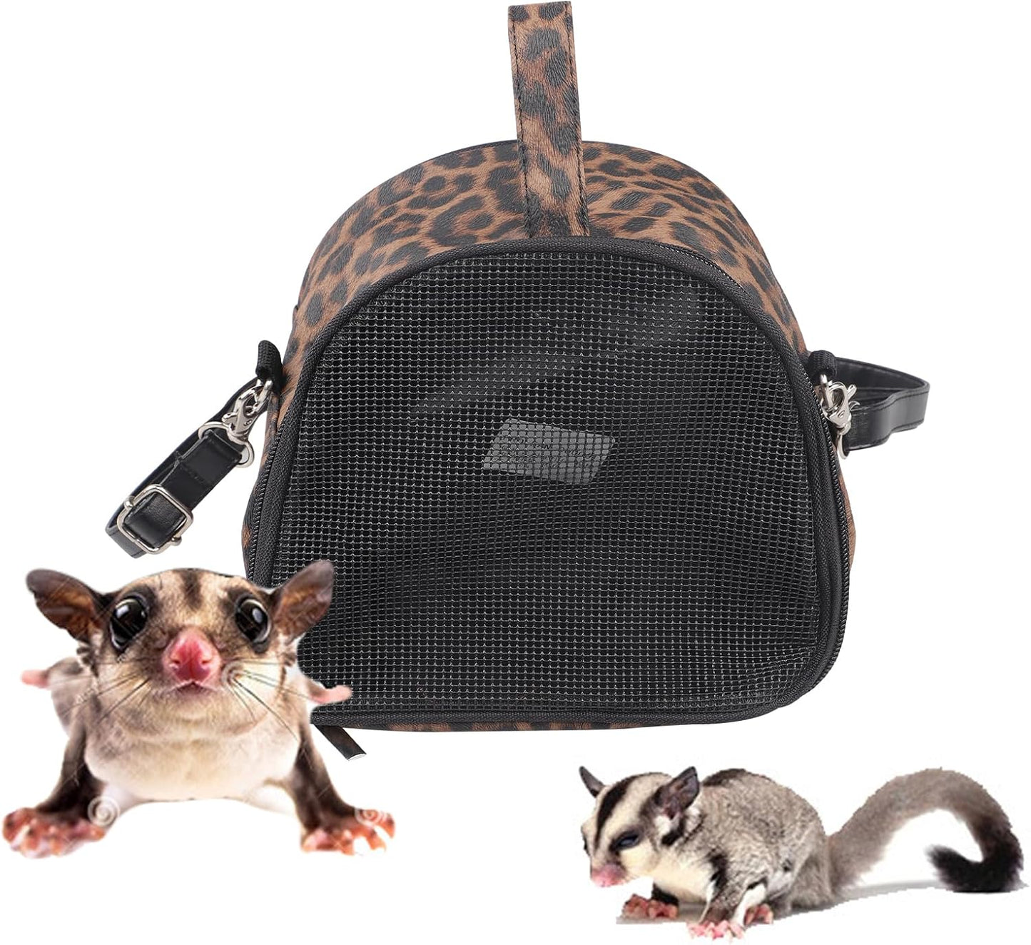 IPENNY Leopard Print Pet Carrier for Small Animals, Portable & Breathable Travel Handbag for Hamster, Sugar Glider, Hedgehog (7.3" L x 6.3" H x 3.1" W)