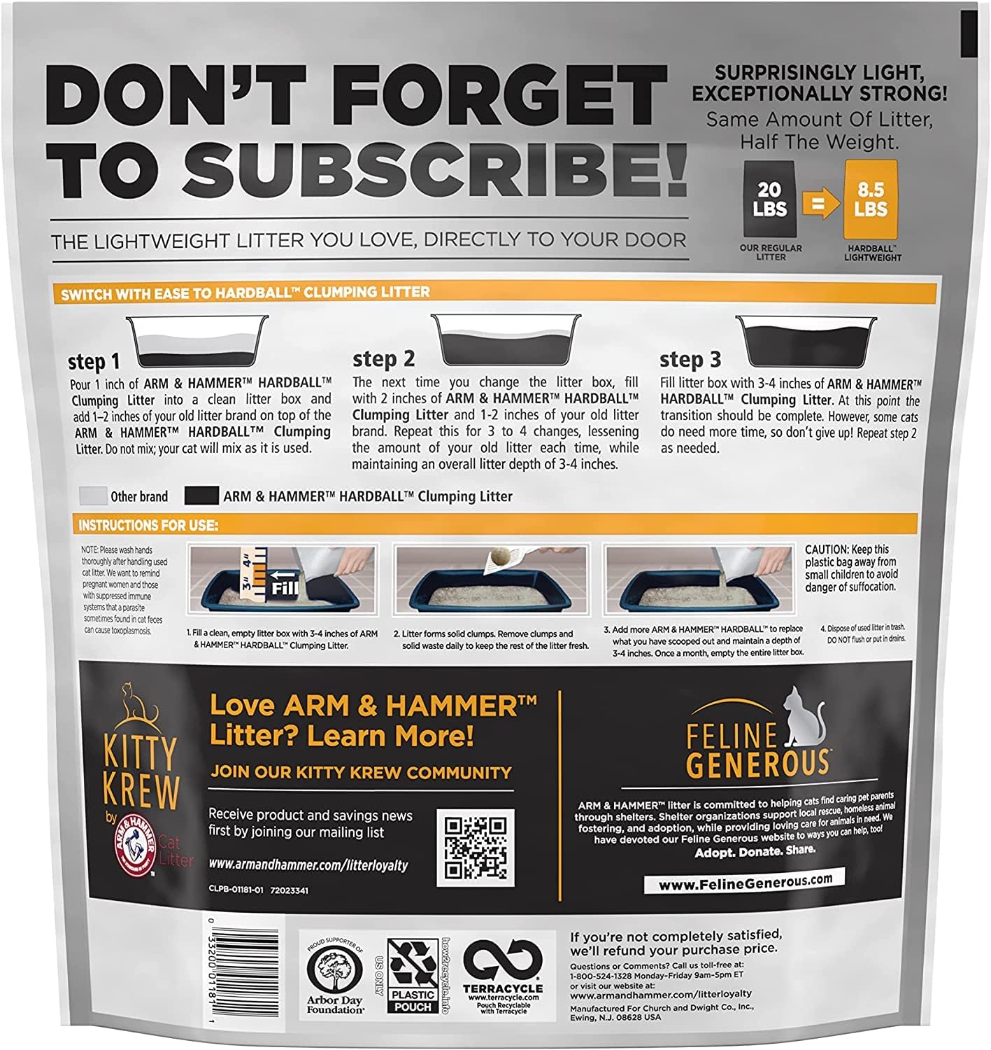 ARM & HAMMER Hardball Lightweight Platinum Multi-Cat Clumping Cat Litter Odor Control, Easy No-Mess Scooping, Garden Bloom Scent, 8.5 Lbs.