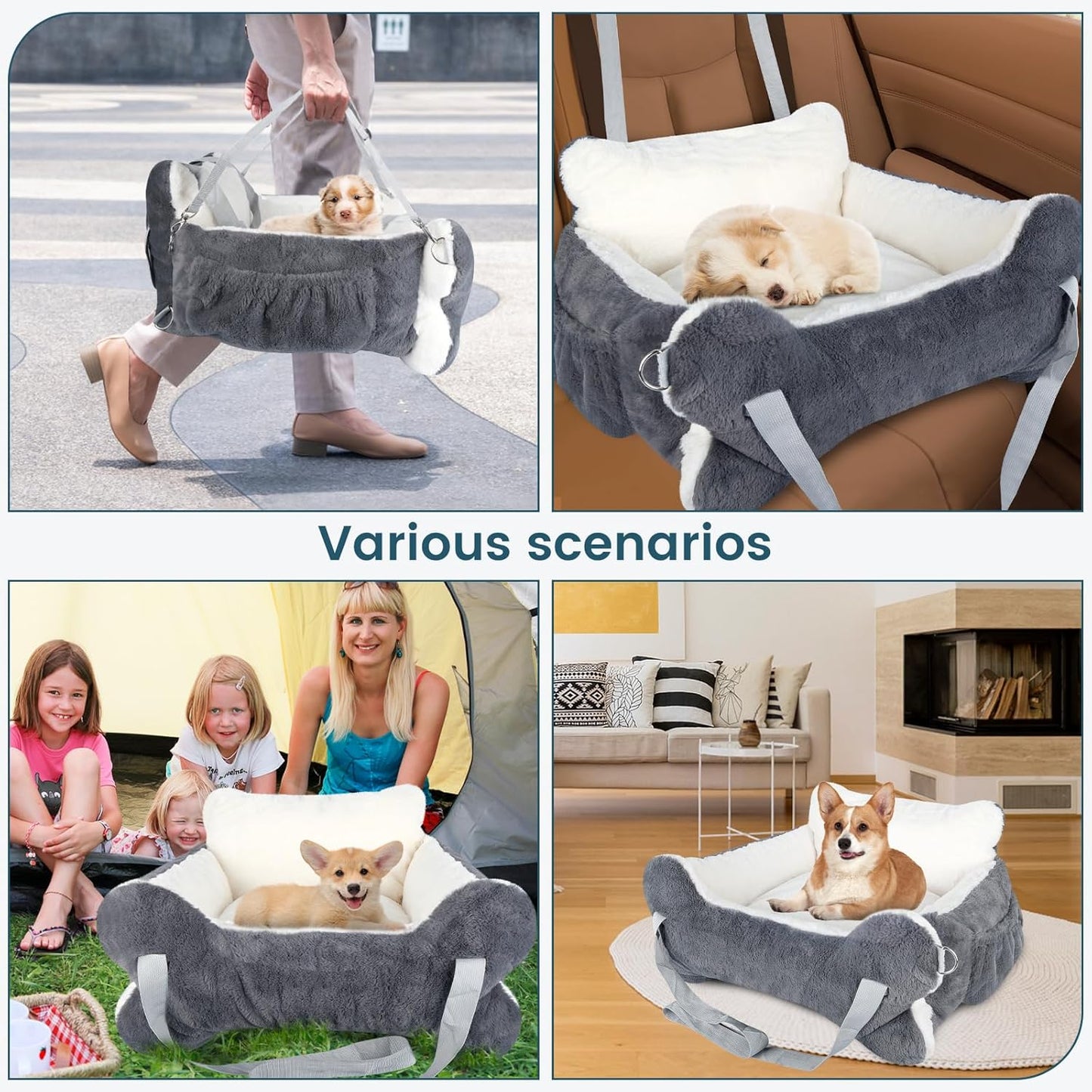 29.5"x19.7"x9.8" Dog Car Seat for Middle Dogs & Cats, Car Seat for Dogs with Plush Cushion, Non-Slip Bottom & Safety Leash, Cat & Dog Bed with Side Pocket for Sedan, SUV and Truck, Washable