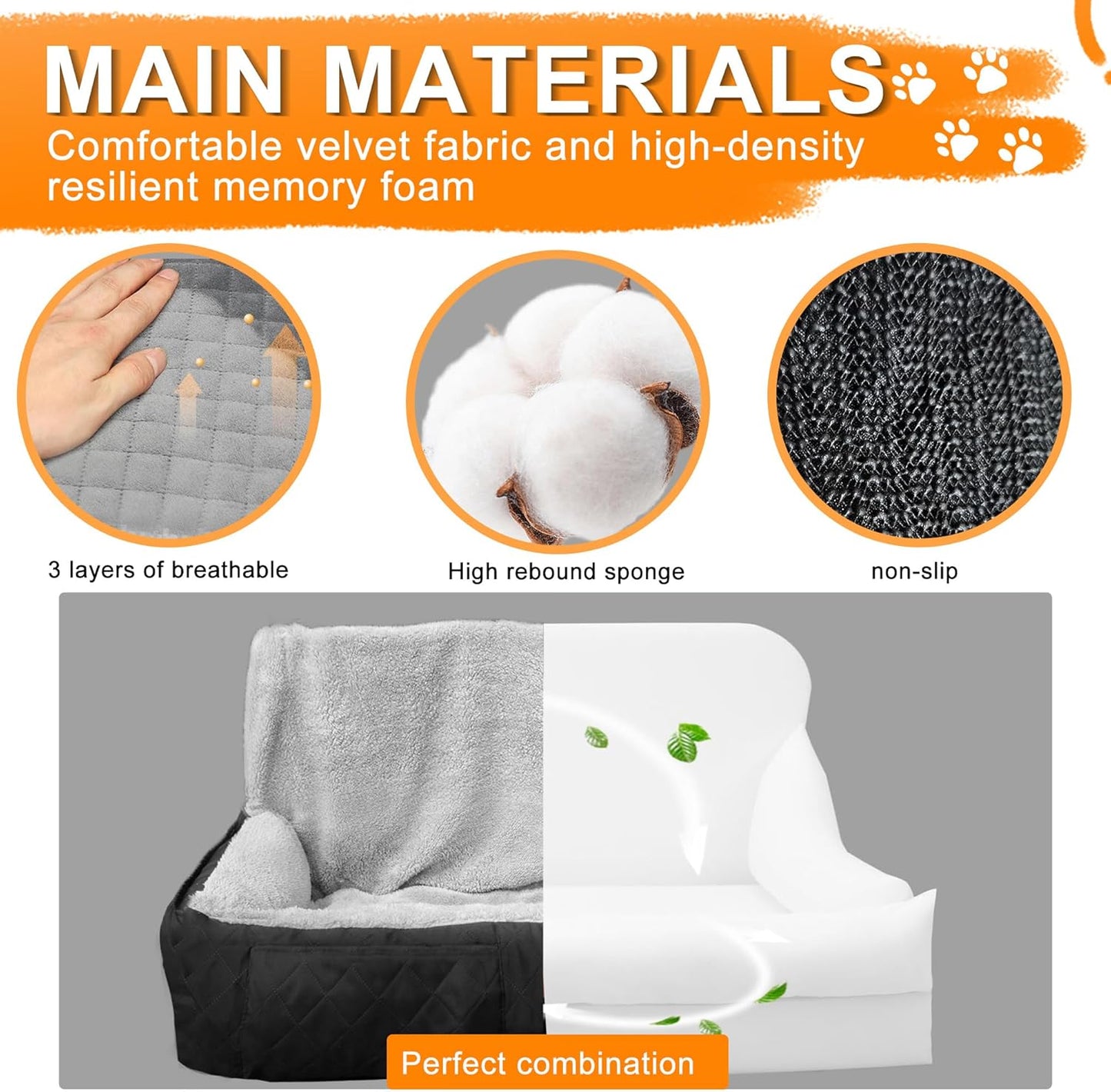 Large Dog Car Seat, Detachable Washable Car Dog Bed for Large/Medium or 2 Small Dogs, Soft Fabric and Non-Slip Base Covers for Cars Back Seat, Travel Pet Seat Covers Backseat