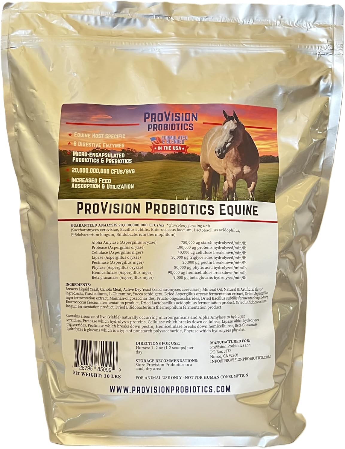 Digestive Aid for Horses - 10 lb Bag (160 Servings @ 61¢/Serving) - Probiotics, Prebiotics, and Digestive Enzymes for Gut Health, Nutrient Absorbtion & Performance