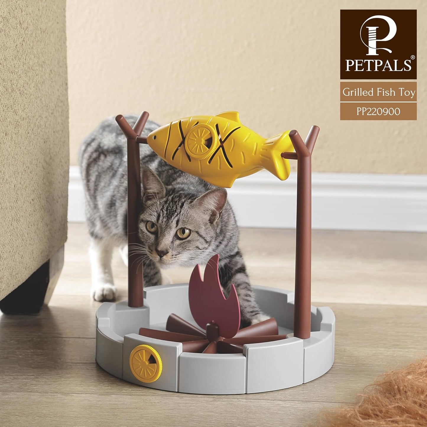 PetPals 11" High Cats Treat-Dispensing Slow Feeder,Pets Dry Food Dispenser,Cats Slow Feeding Snack Bowl, Grilled Fish Spinning Toy, Food Puzzle Cat Toy