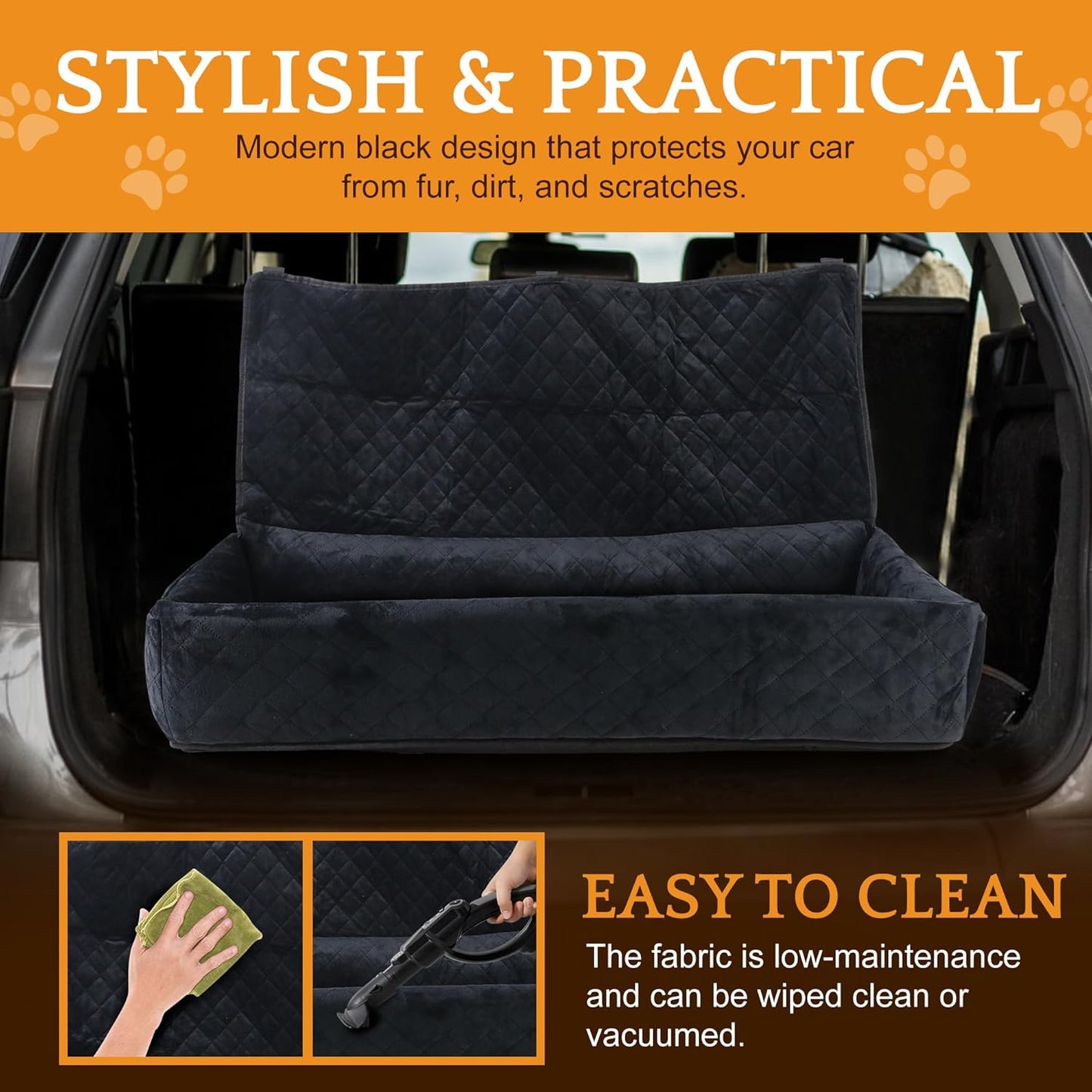 Dog Car Seat for Large Dogs Under 100LBS - Pet Booster Back Seat Bed with Safety Tethers & Storage Pocket, Removable Washable Travel Safety Car Accessory Only for Back Seat (Black)