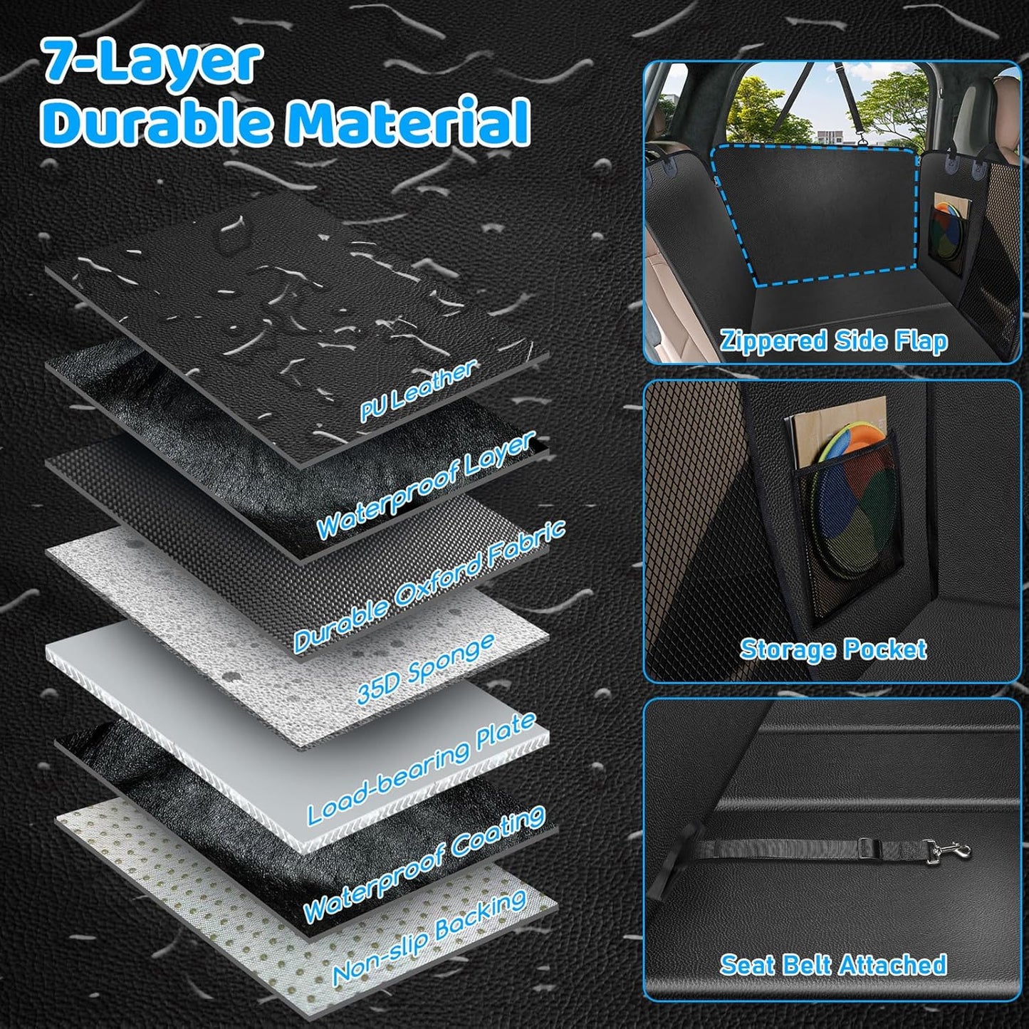 URPOWER PU Leather Back Seat Extender for Dogs – Hard Bottom Dog Car Seat Cover Holds 400 lbs, Anti-Scratch & Waterproof Dog Hammock for Cars, SUVs & Small Trucks, Dogs Car Bed Pet Backseat Protector