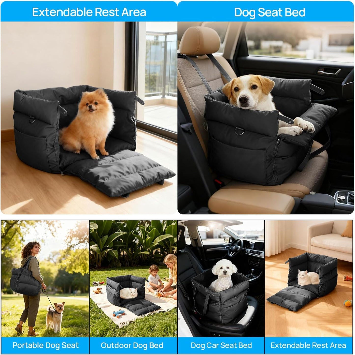 Gugxiom Dog Car Seat Bed for Small & Medium Dogs Under 30lbs, Premium Dog Car Seat, Soft & Stylish & Waterproof, Easy to Clean for Front or Back Seat (Black)