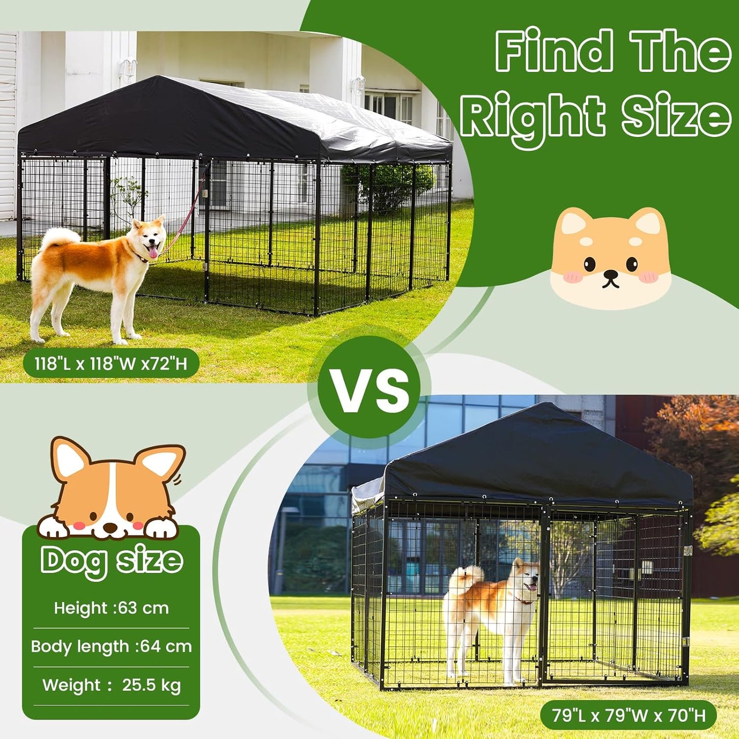 Large Outdoor Dog Enclosure,Heavy Duty Dog Cage with Roof,Galvanized Steel Dog Kennel Fence with Double Safety Locks(6.56'x 6.56')