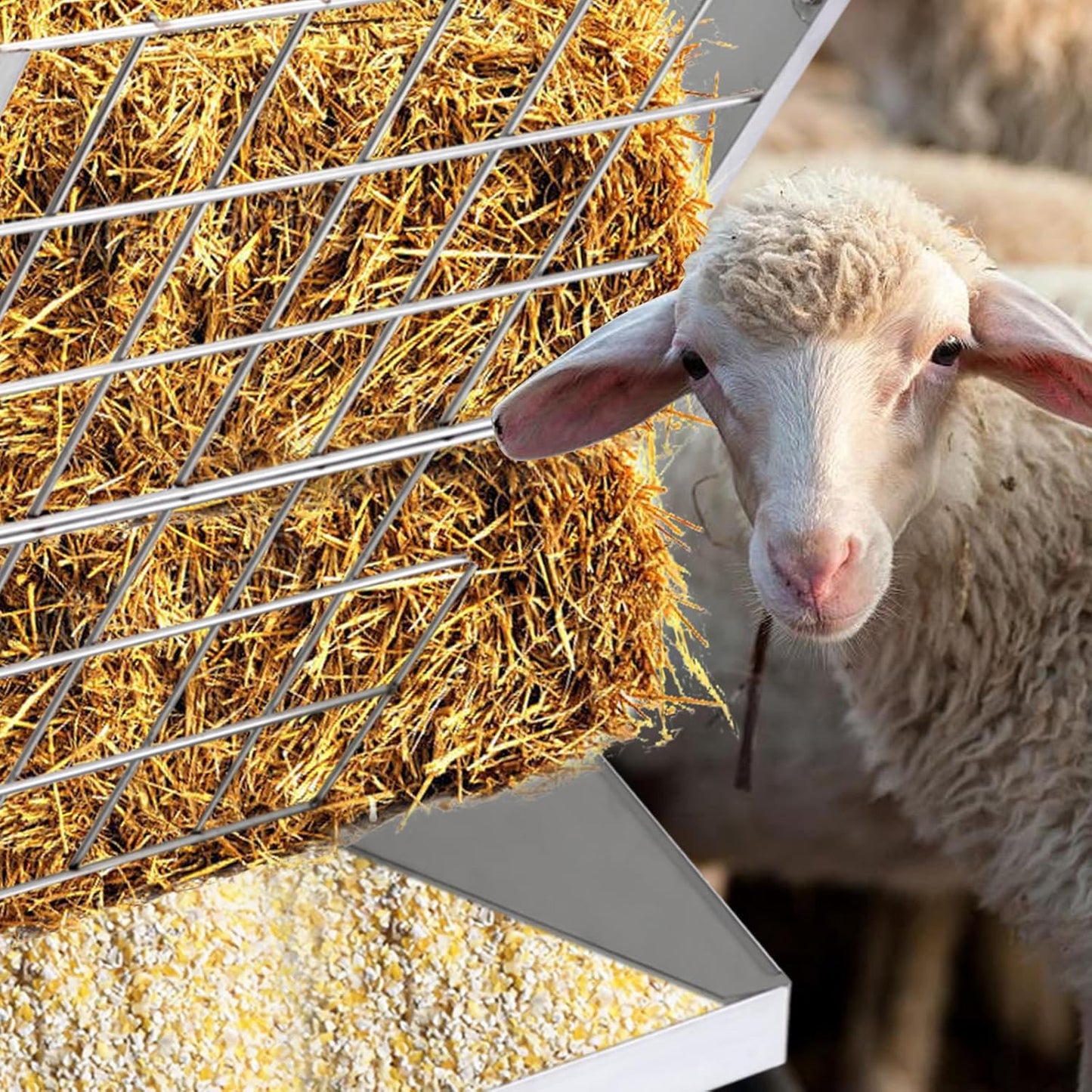 Heavy-Duty Hay Feeder,Combo Goat Horse Feeder for Hay and Grain,Galvanized Metal Wall Mounted Livestock Feeder with Adjustable Distance for Deer,Seep,Pony and Miniature Horses