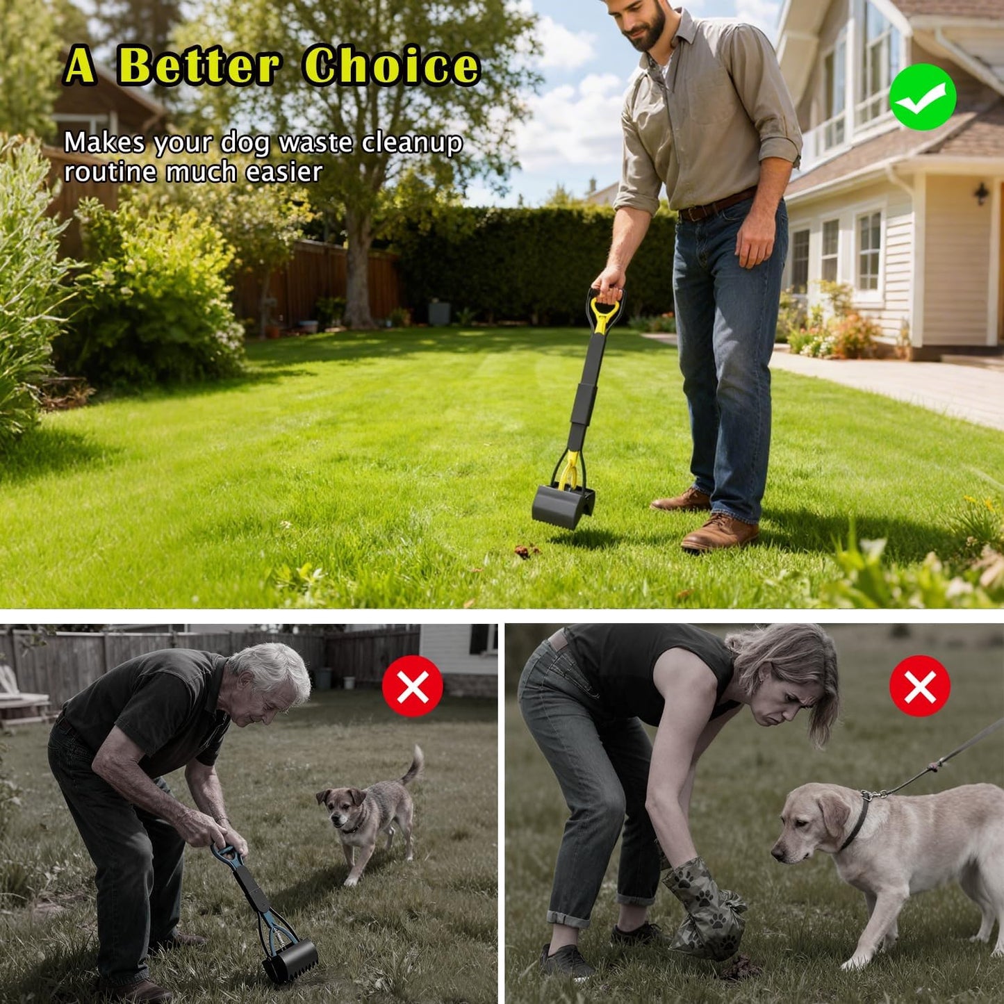 28 Inch Long Handle Pooper Scooper for Small & Large Dogs, Foldable Dog Poop Picker Upper for Yard, Avoid Bending Over for Easy Pick Up