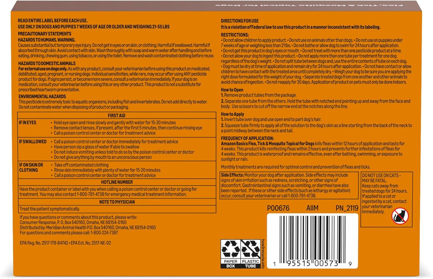 Amazon Basics PreventativeFlea, Tick & Mosquito Topical Treatment for Large Dogs (21-55 pounds), 6 Count, Packaging May Vary