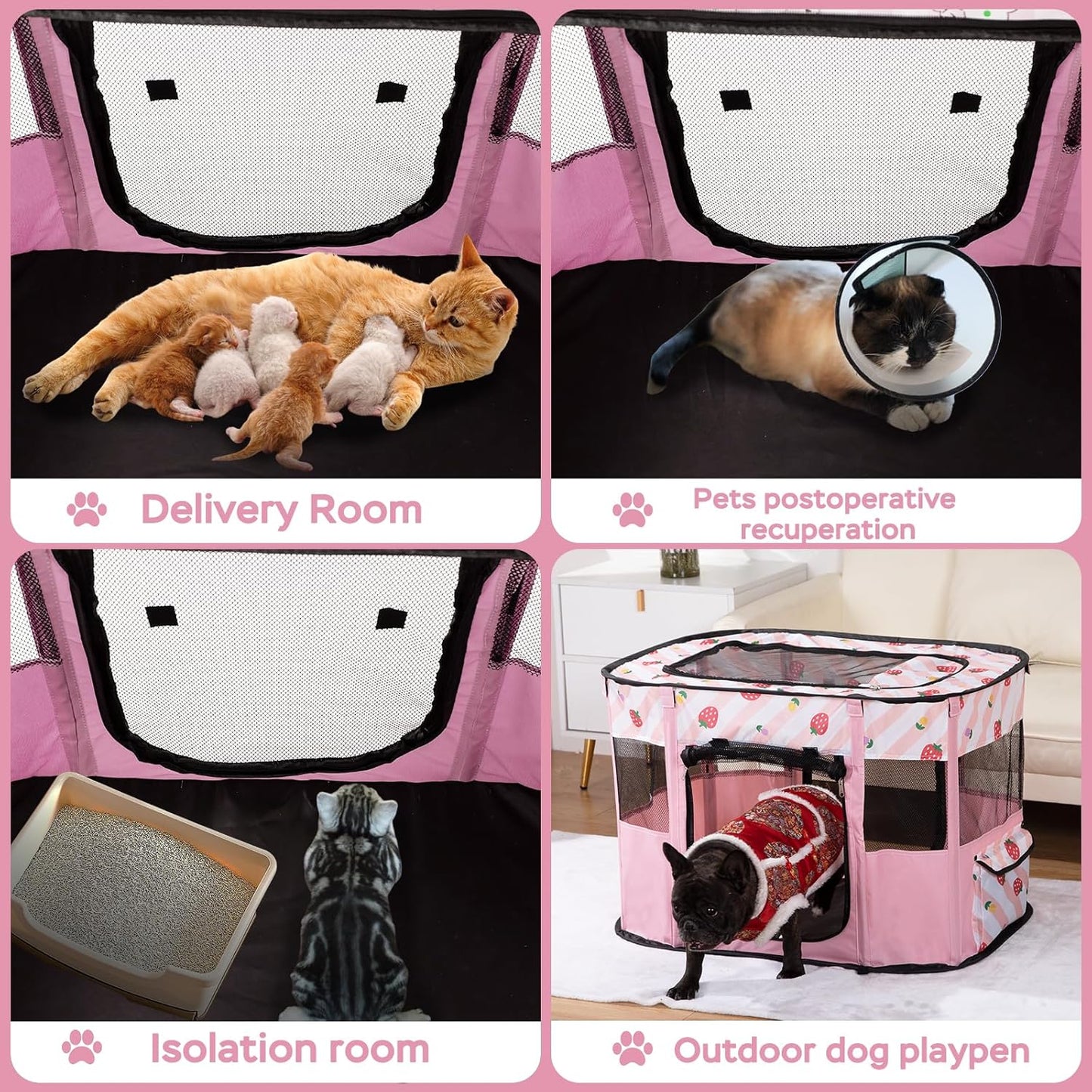 Portable Pet Cat Playpen,Cat Cages Indoor Collapsible Dog Crates Tent Kennel Playpen for Dogs Cat and Rabbit Travel Dog Playpen Indoor & Outdoor (Small(27.6" L x 21.7" W x 17.7" H), Pink)