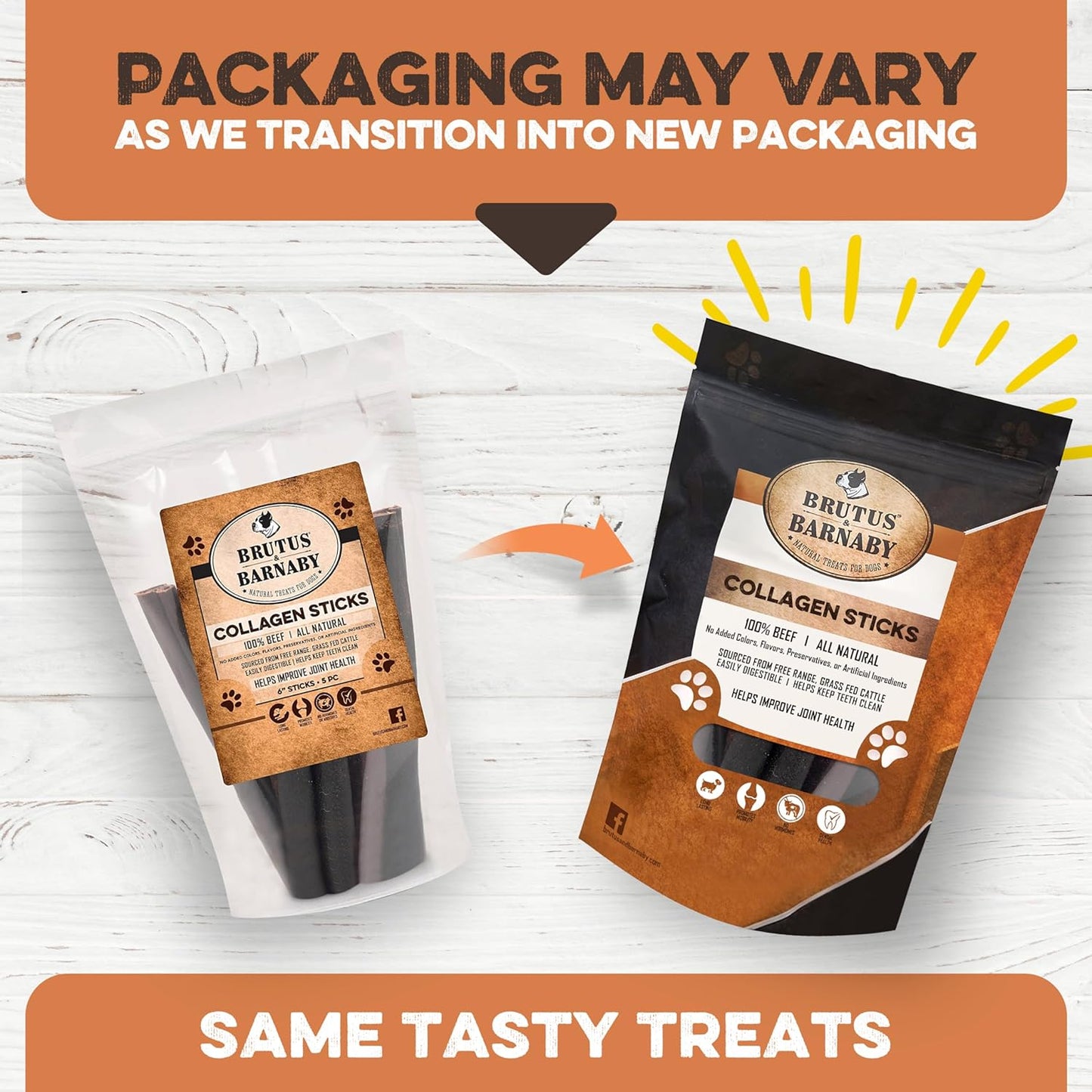 BRUTUS & BARNABY Beef Collagen Sticks for Dogs-Great Long Lasting Chew for All Dog Breeds-Odor Free, With Naturally Occurring Glucosamine &Chondroitin for Joint Health-Great for Any Dog Size(10 Count)