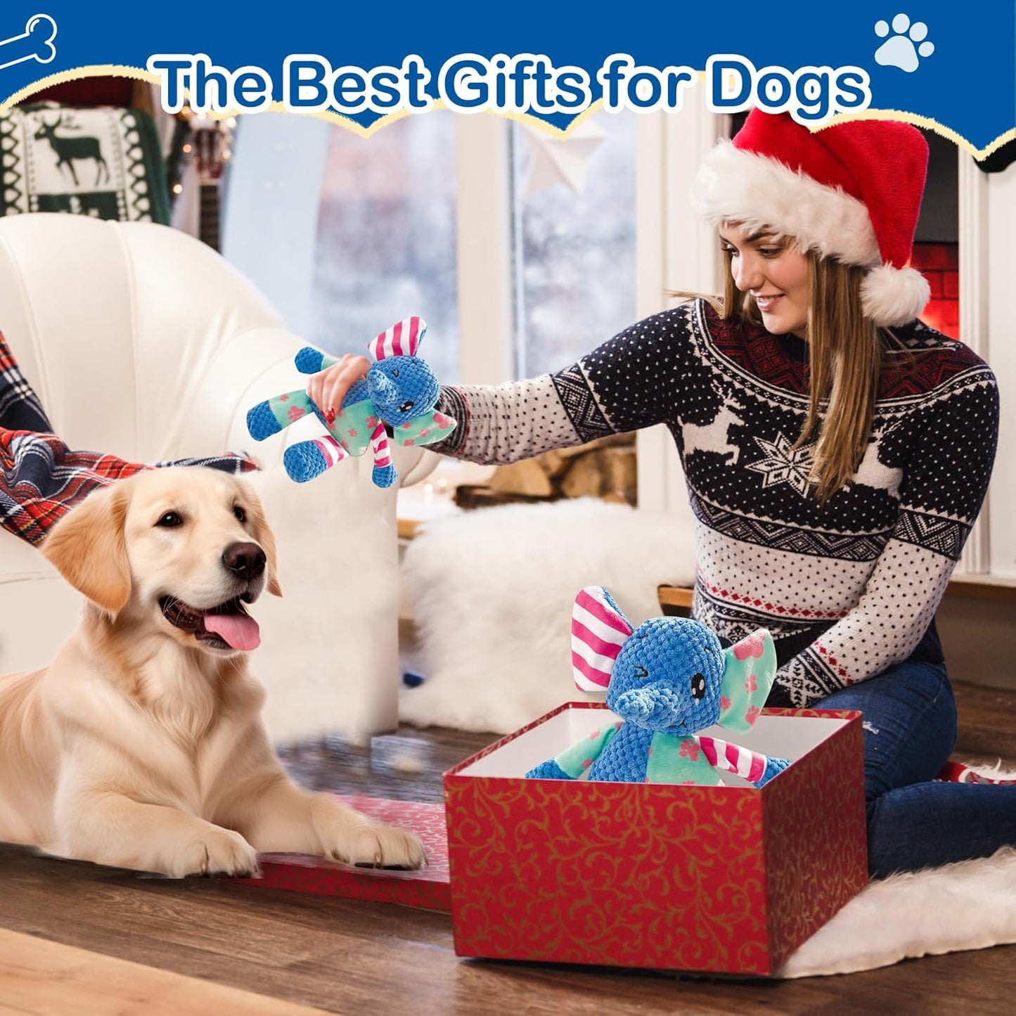 Dog Squeak Toys for Small & Medium Breeds, Puppy Teething Interactive Chewing Plush Toy to Keep Them Busy, Best Birthday, Christmas, Halloween, Easter Gift, Elephant