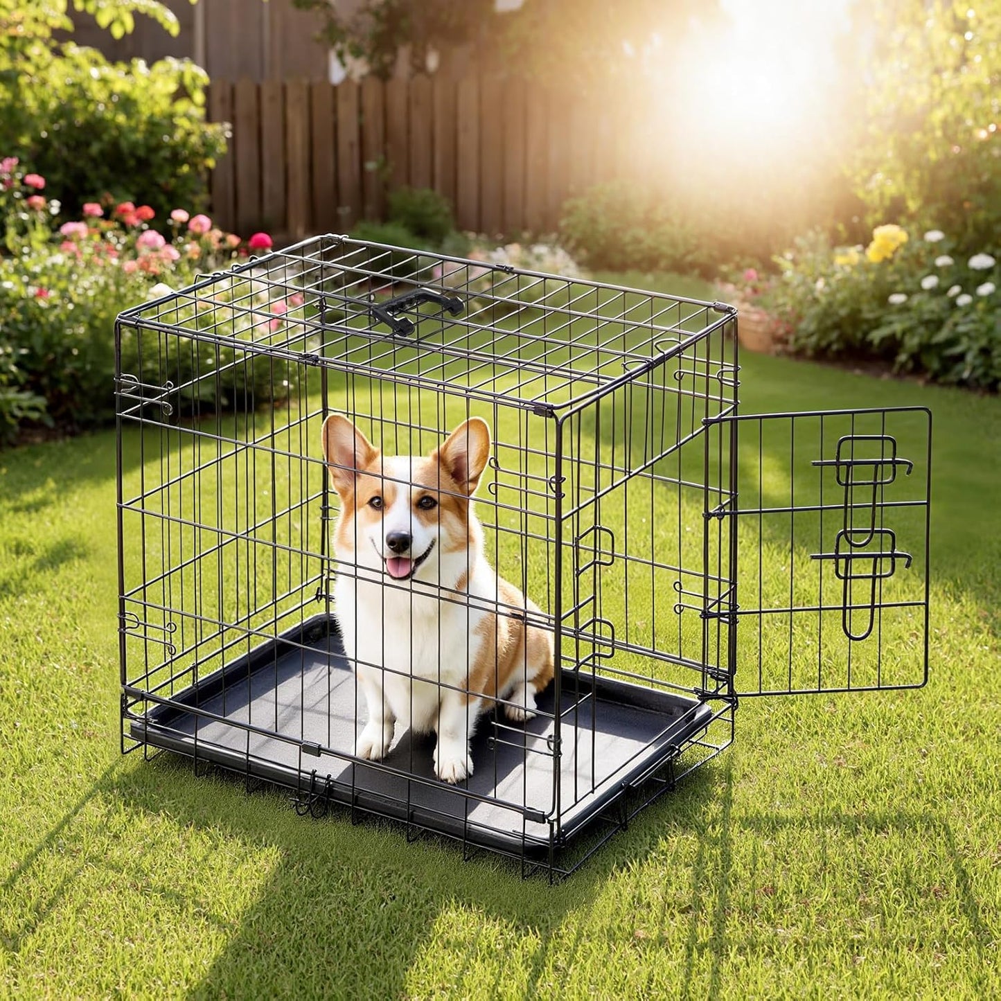 Dog Crate - Small 24 Inch Single Door Portable Puppy Dog Cage, Metal Wire Pet Kennel with Secure Lock, Leak-Proof Pan Tray, Foldable Design for Small Dog Indoor Training and Outdoor Trave