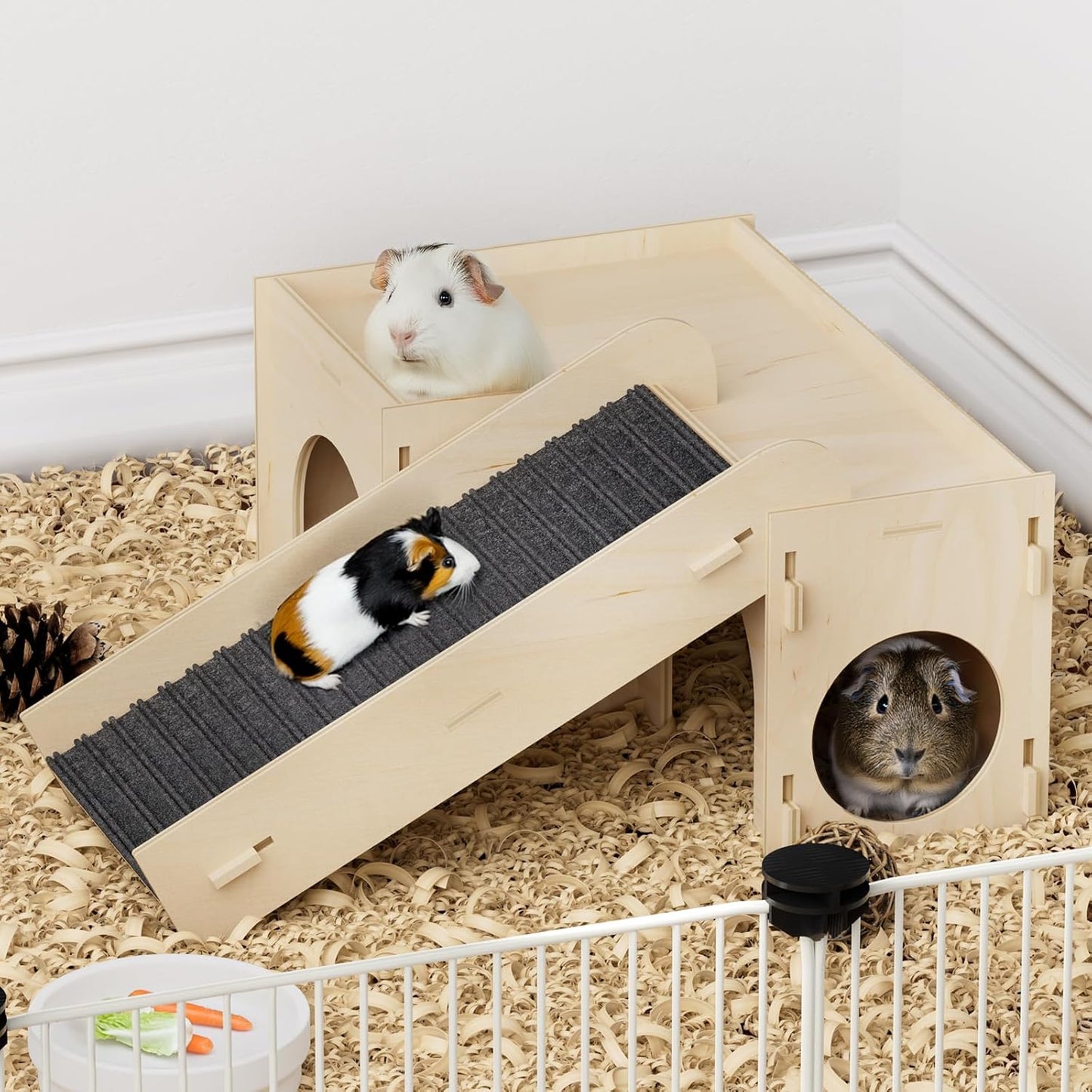 Guinea Pig Hideout House, Basic Large Wooden Hamster Hideout with Climbing Ladder & Rest Zone, Bunny Castle Tower Toy for Guinea Pig Chinchilla Gerbil Hedgehog Small Animal House Habitat Hut