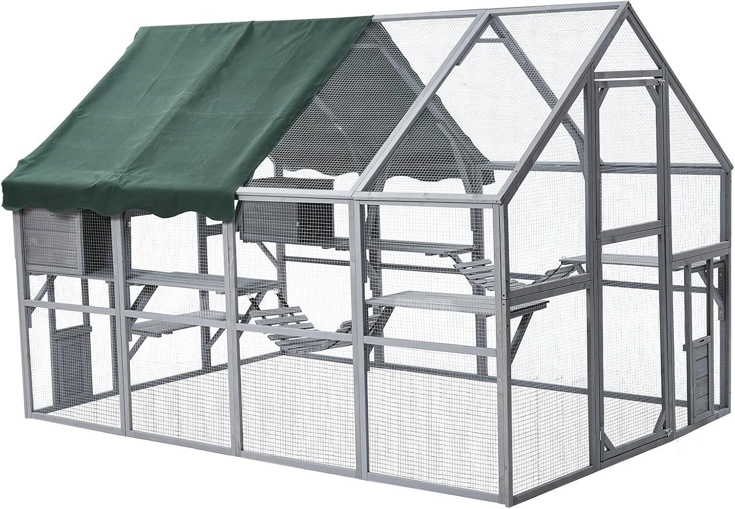 Extra Large Cat Enclosure,110 Inch Large Catio with Waterproof Roof, Pet Habitat for 57 FT² Space, Outdoor Pet House with 7 Platforms,2 Resting Box and 2 Bridges, for Kitty, Rabbit, Poultry Use
