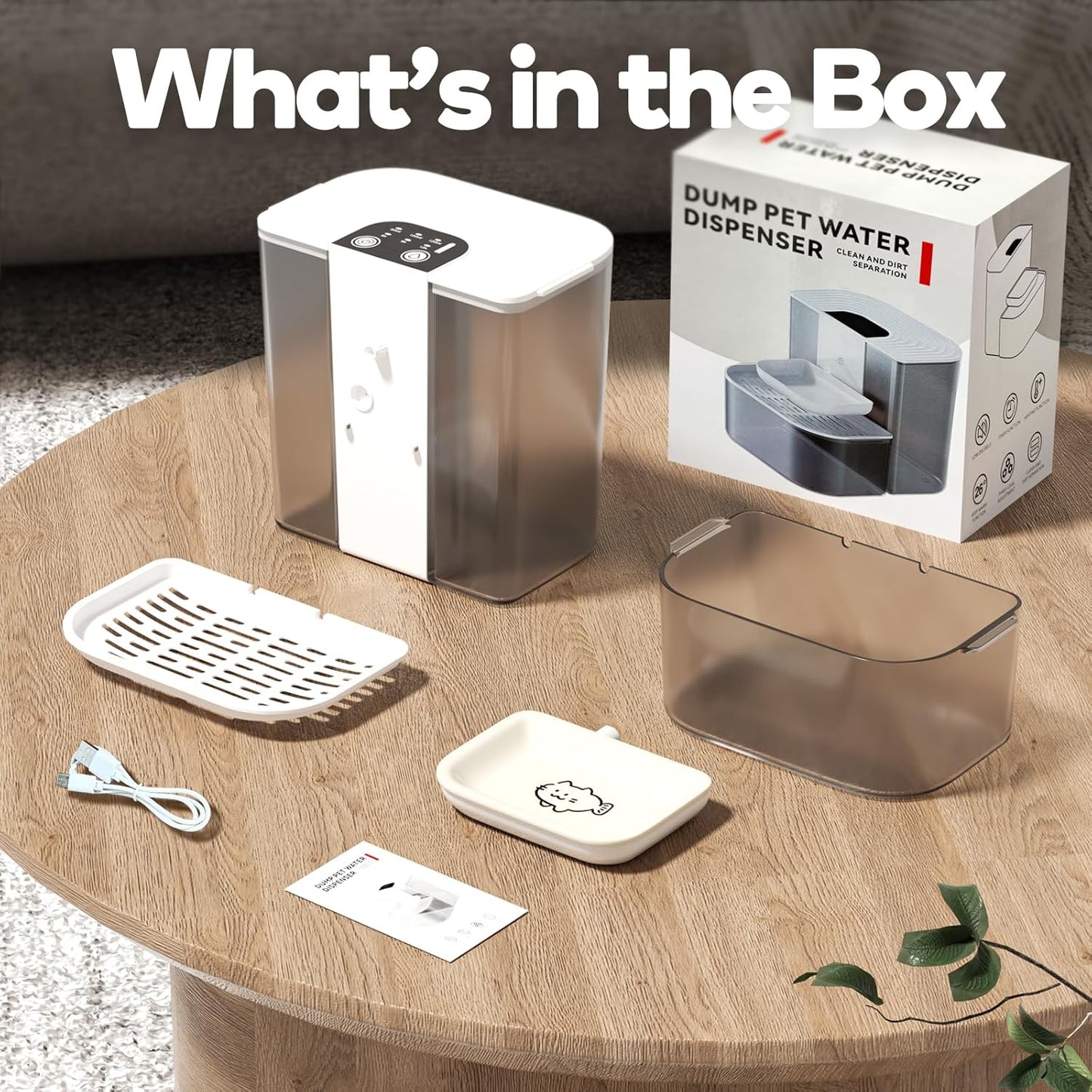 Cat Water Fountain with Heating, 4.5L Automatic Water Dispenser for Cats, Ceramic Bowl, No Filters, Wastewater Separation, Wireless Water Dispenser for Cats and Small Dogs