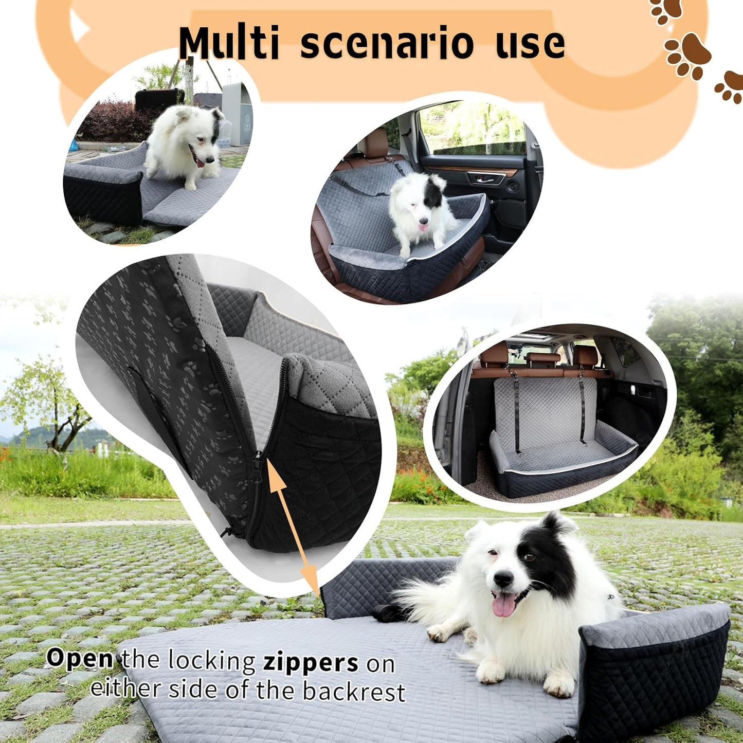 Large Dog Car Seat Under 60 lbs or 2 Small Dogs Dog Bed for Car Back Seat with Seat Belt Fixation The Seat Fabric Soft and Comfortable Removable and Washable.(Black Brown)