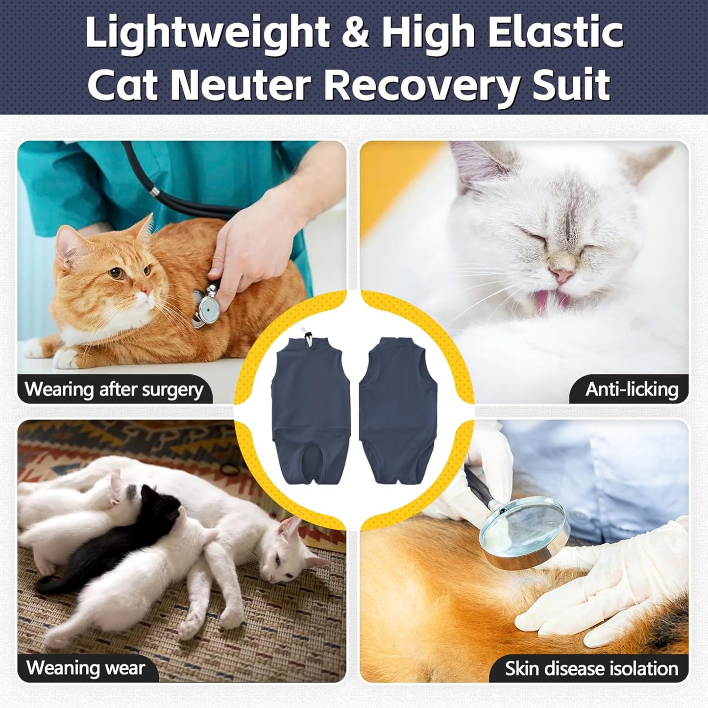 Cat Surgery Recovery Suit, Kitten Onesie After Surgery, Cats Recovery Cone Alternative for Abdominal Skin Wounds, Post Surgical Pajama Suit for Male Female Cat After Spay Wear Anti Licking (Grey, L)