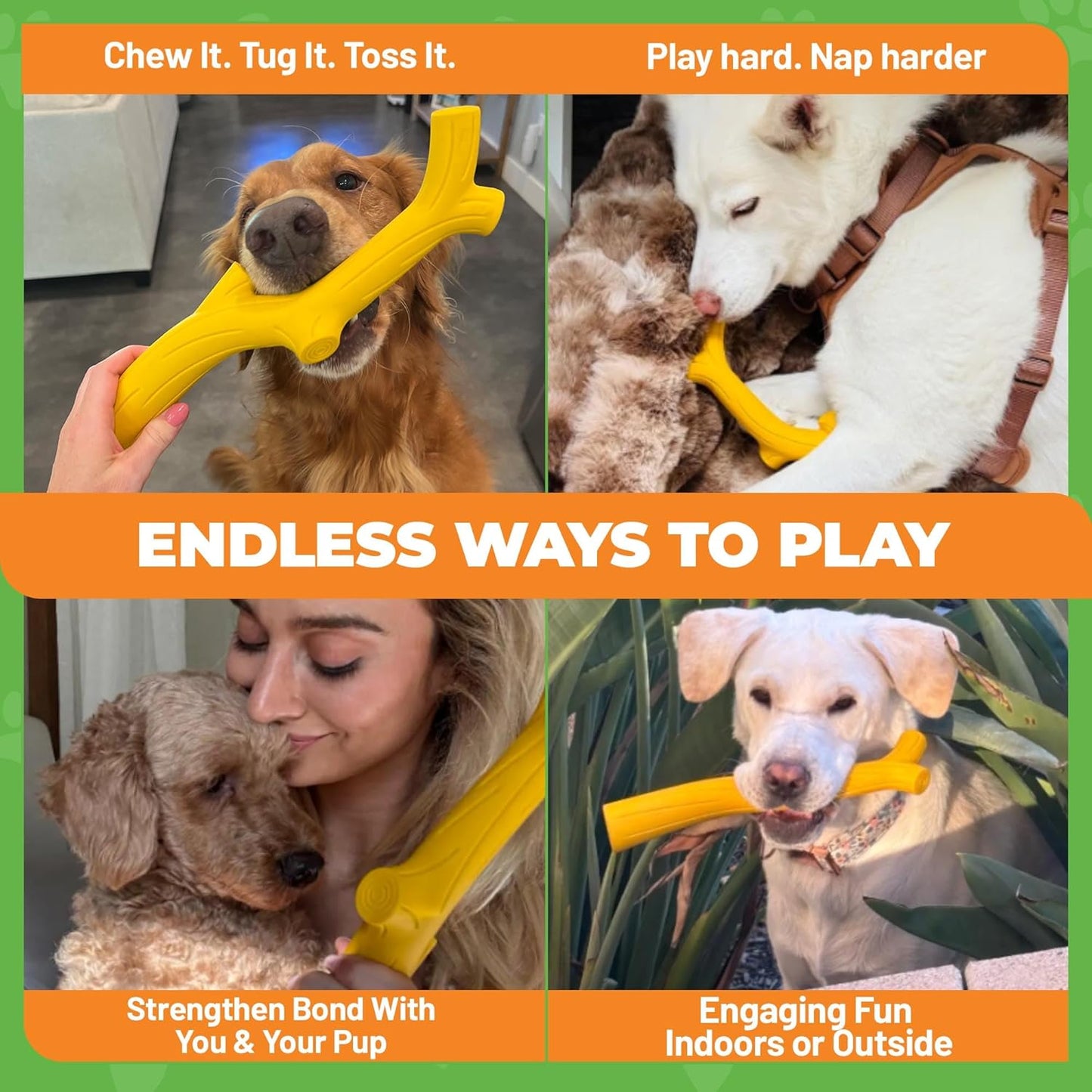 Natural Rubber Durable Dog Toys for Large & Medium Dogs Chicken Flavored Squeak Toy, Curved Branch Shape for Easy Grip, Fetch & Chew Toy for Dogs, Soft & Flexible Dog Enrichment Toys New Dog Toys