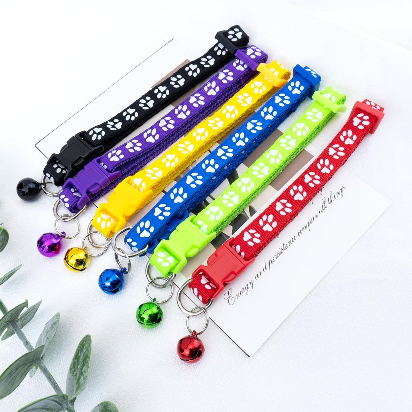 Quacc 6pcs Puppy Collars, Puppy Whelping Collars Colourful Adjustable Dog Collar 19-32CM Paw Print Collar with Bell for Small Dog Cats