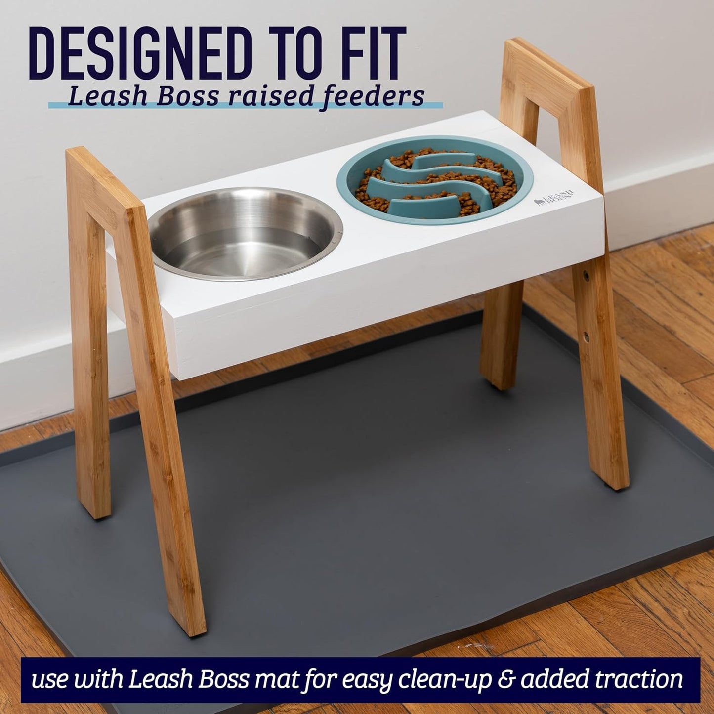 Leash Boss Slow Feeder Dog Bowls - Nonslip Slow Feeder Insert, Healthy Eating Dog Food Bowl, Includes Puppy Essentials Placemat & Star Mold, 2 Cup, Gray