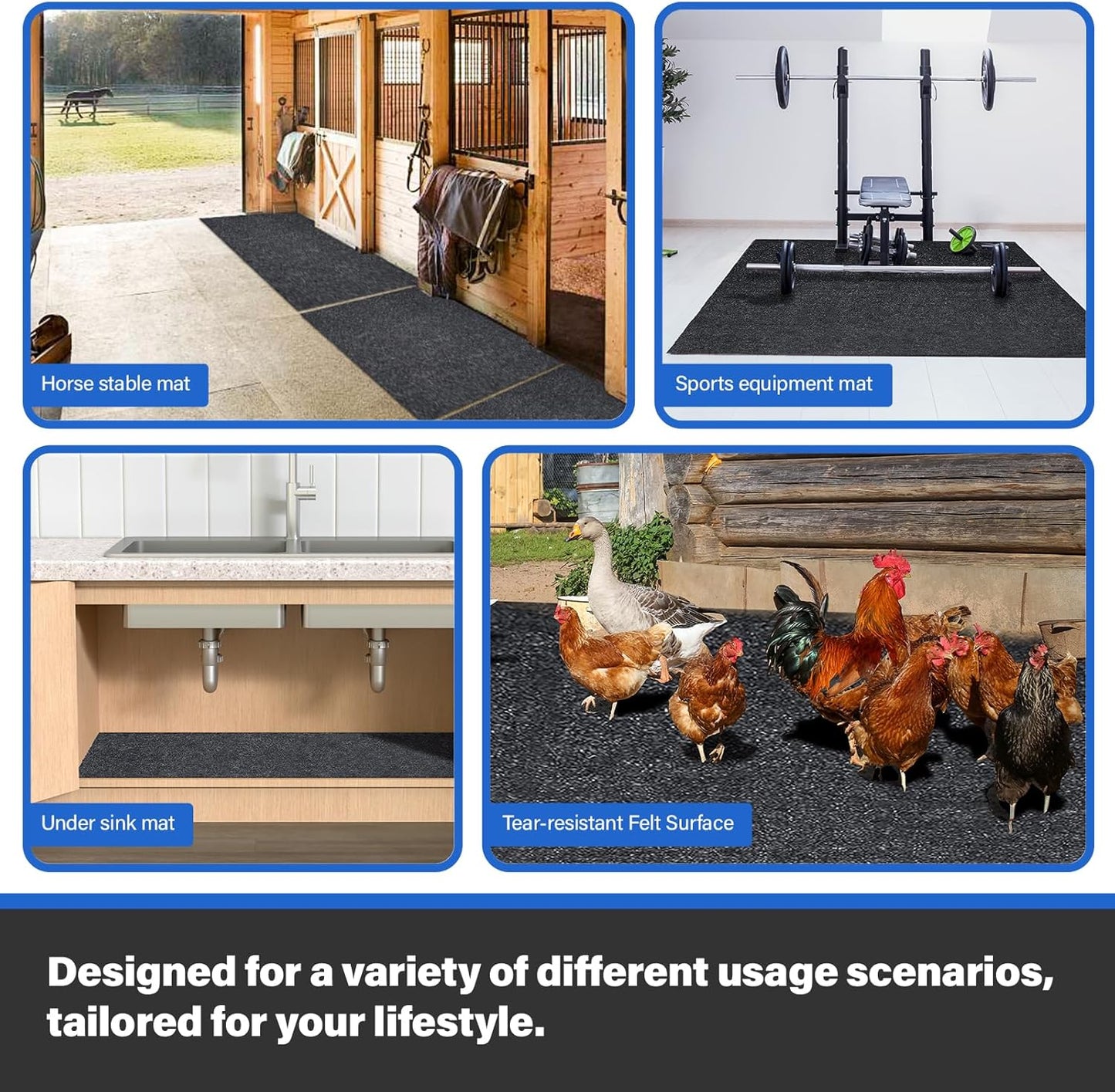 4 x 6ft Horse Stable Mat Lightweight Floor Mat,Cuttable & Back Non-Slip Design Mat for Horses Livestock,Durable & Water Absorbent Stable Mats,Keep Floor Dry & Clean