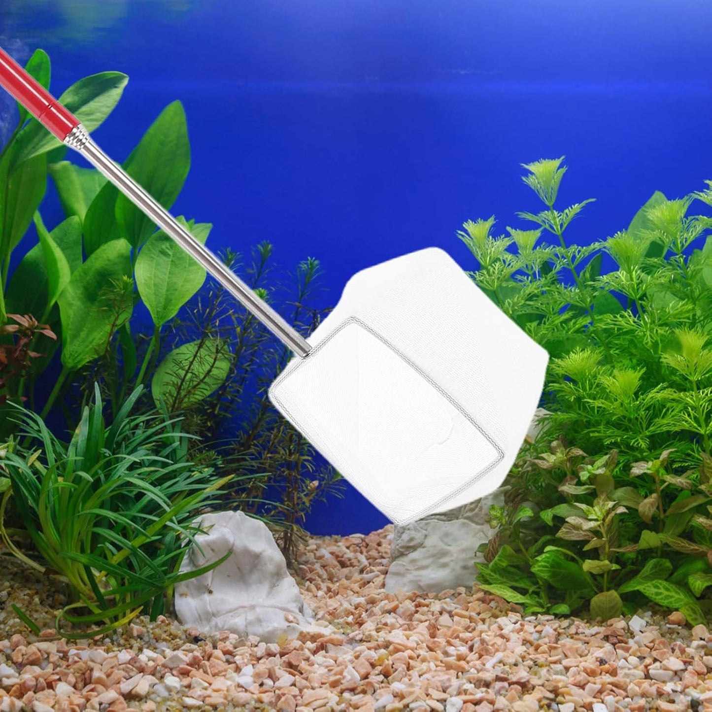 Aquarium Shrimp Net with Telescopic Handle, Small Leak-Proof Fish Tank Net, Red Extended Square Mesh for Aquarium Cleaning and Shrimp Breeding