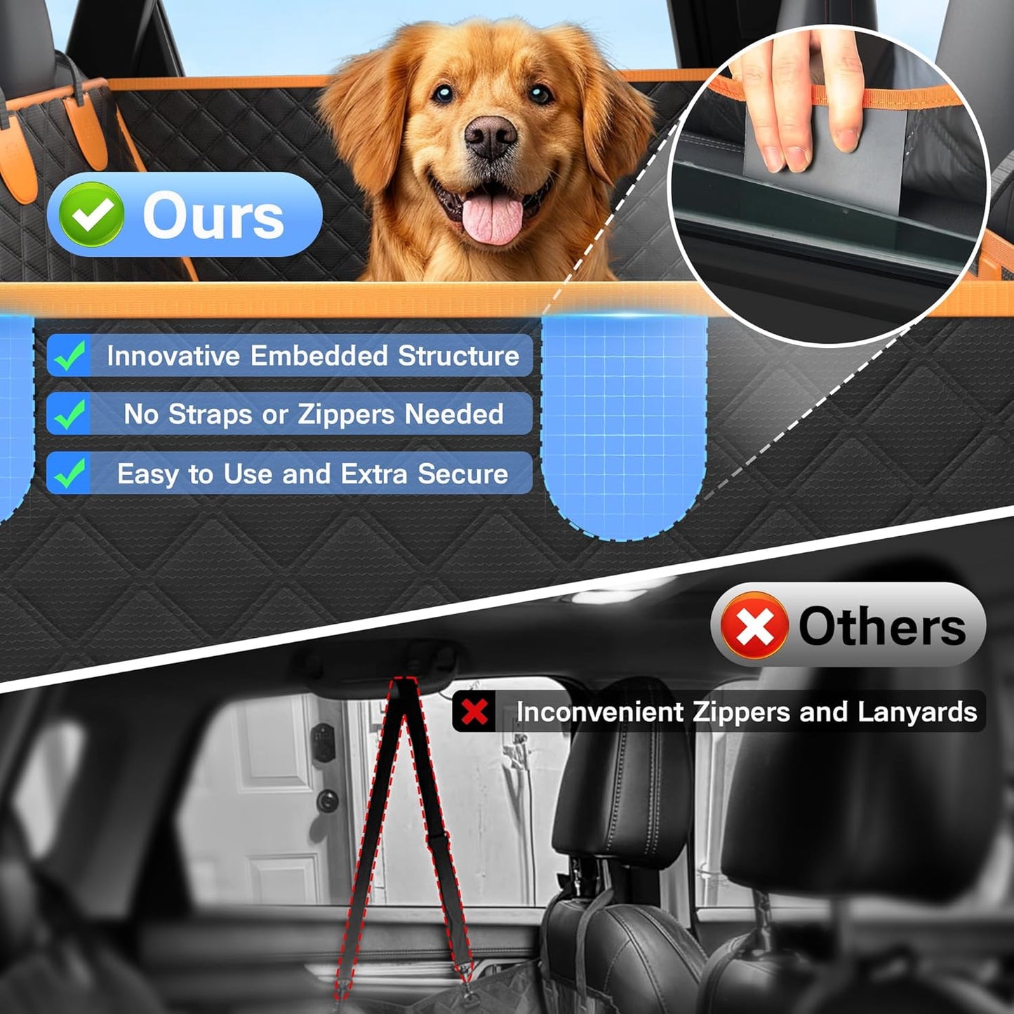 Dog Car Seat Cover for Back Seat, Hard Bottom Car Seat Cover for Dogs with Door Protectors, Waterproof Back Seat Extender for Dogs, Scratch-Resistant, Suitable for Cars