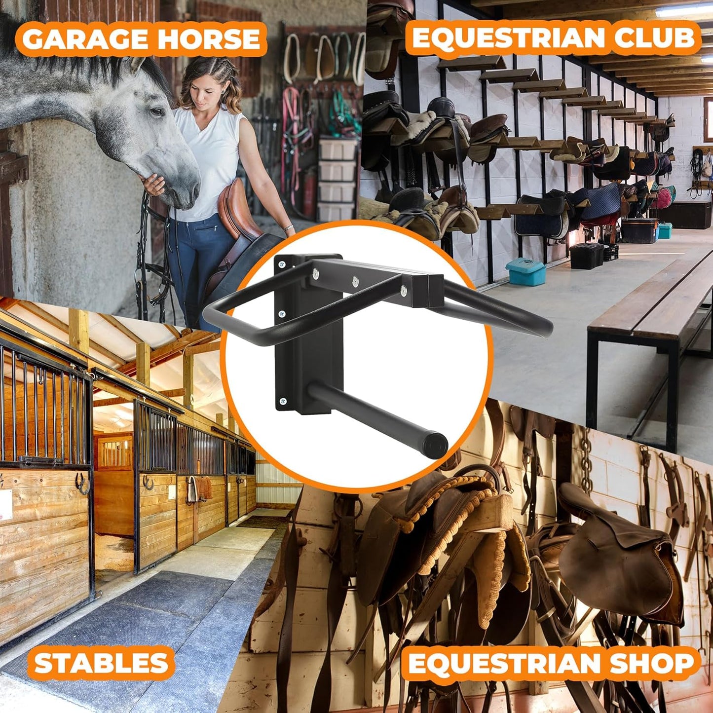 4 Pack Saddle Rack with Pad Bar,Heavy Duty Wall Mounted Saddle Rack, Saddle Stand Detachable for Western Style Saddles,Horse Tack Storage,Black