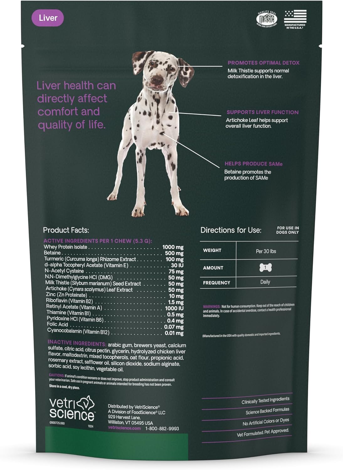 VetriScience Liver Health Chews with Milk Thistle, Vetri Liver Detox Supplement for Dogs, Turmeric and Artichoke Leaf for Liver Support and Detoxification, Chicken, 60 Count