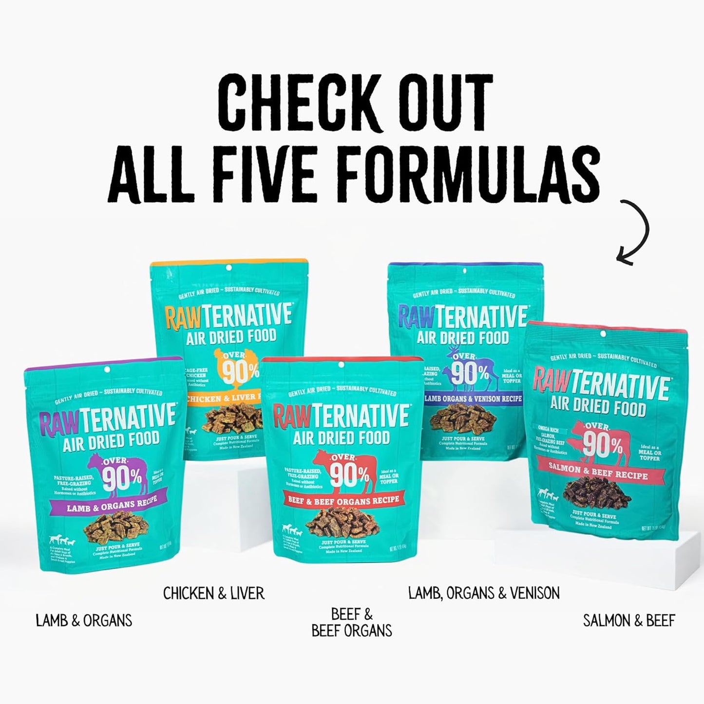 RawTernative Air Dried Dog Food, High Protein, Over 90% Real Salmon & Beef + New Zealand Green Mussels, Complete Meal or Topper, Grain Free, Gluten Free, Non GMO, (5 lb Bag)