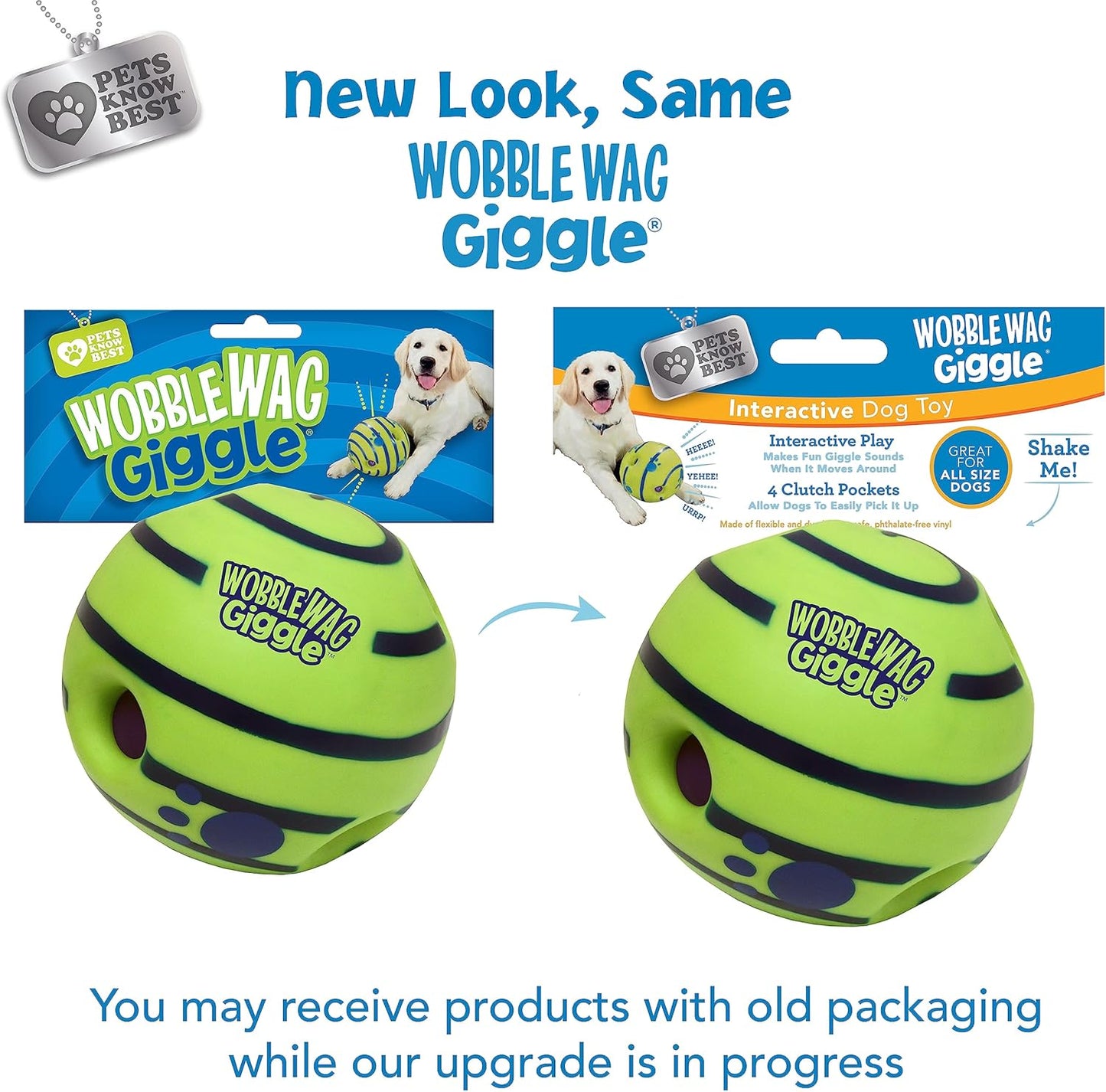 Wobble Wag Giggle Ball | Rolling Enrichment Toy for Fun Playtime, Interactive Play for Indoor or Outdoor, Keeps Dogs & Puppies Large, Medium or Small Busy & Moving, As Seen on TV | Pack of 1
