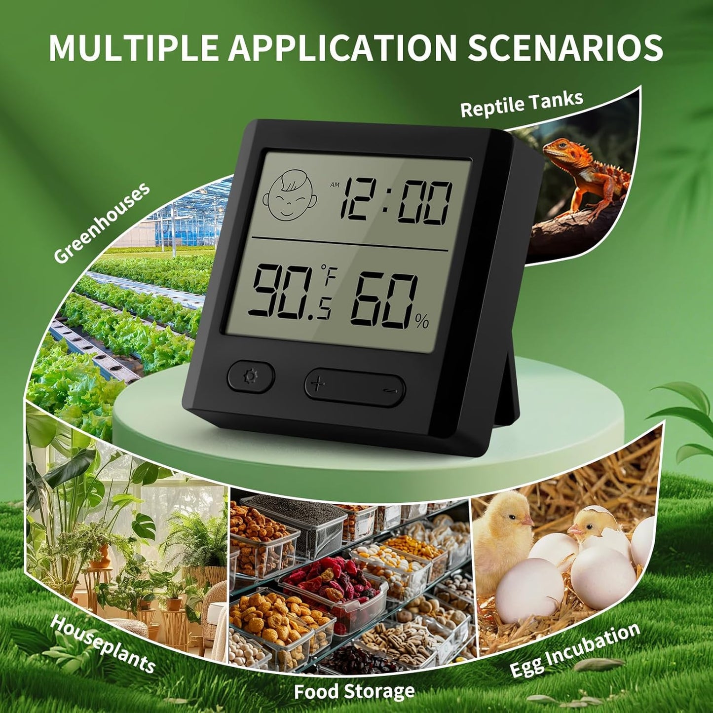 Reptile Thermometer Hygrometer – Digital Terrarium Thermometer for Snakes, Lizards, Spiders | Accurate Temperature & Humidity Gauge with Alarm, Backlit Display