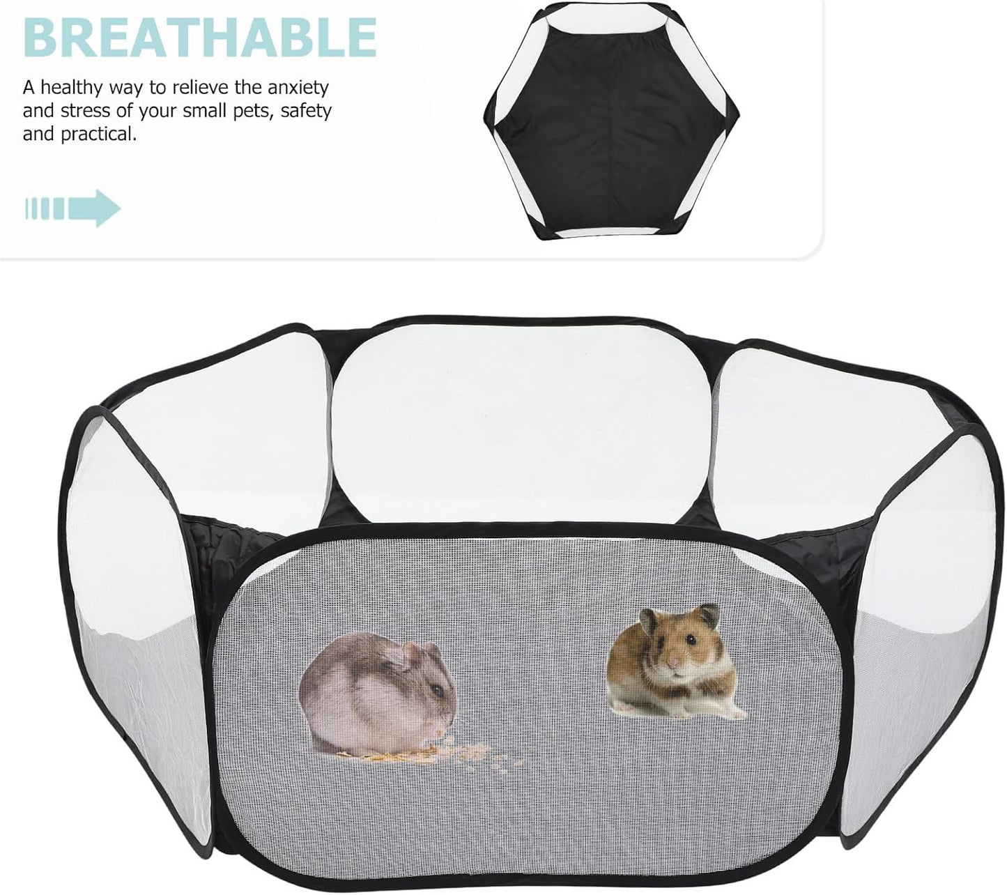 Pet Playpen Fence Foldable Hexagonal Reusable Safety Playpen for Small Pets with Polyester Mesh Fabric Indoor Outdoor Cat Dog Exercise Enclosure