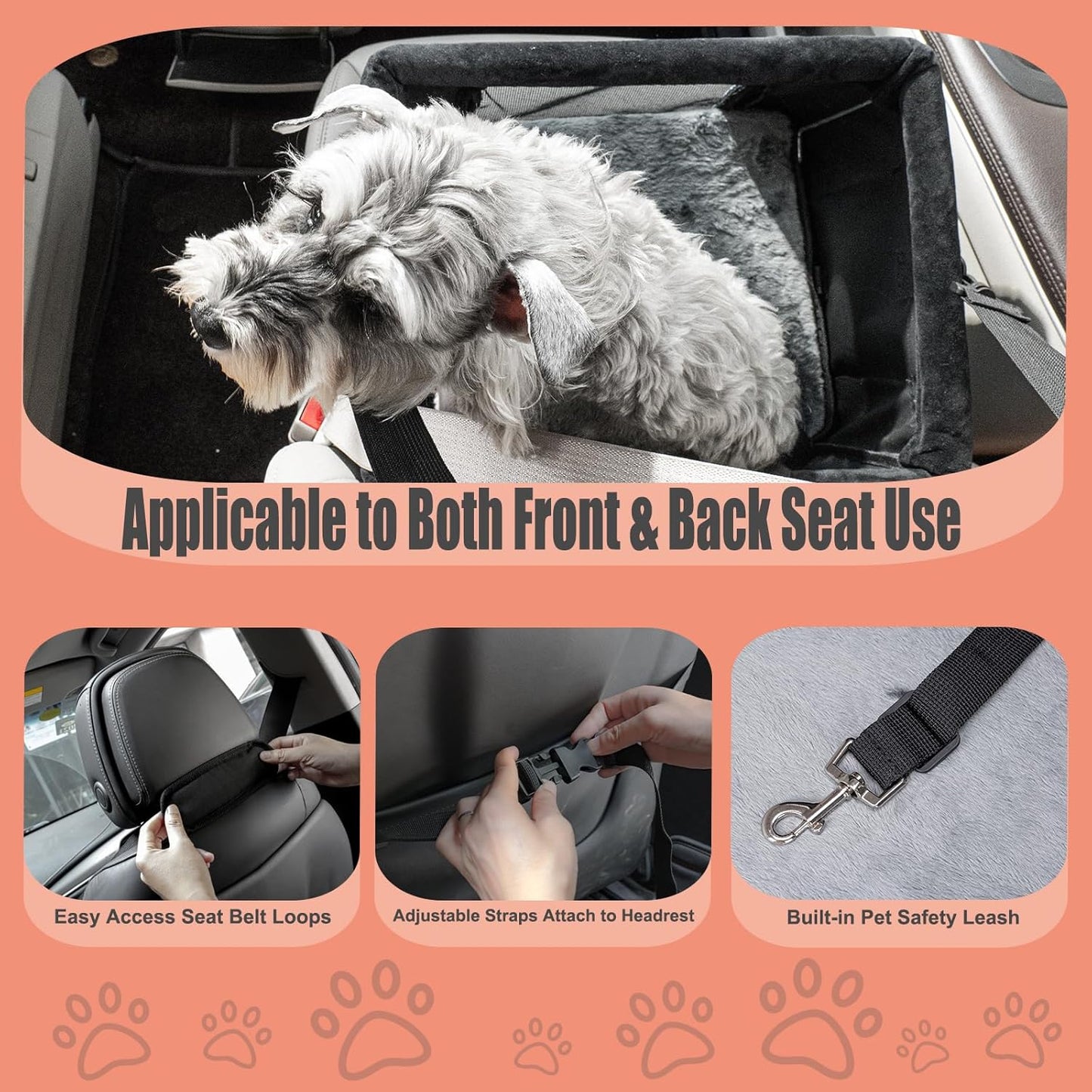 4-in-1 Cat Car Seat and Cat Carrier with Removable Wheels Booster Car Seats for Small Dogs Cats Comes with Shoulder Strap Clip-On Safety Leash and Thickened Pads, Pet Travel Carrier Bed up to 15lbs