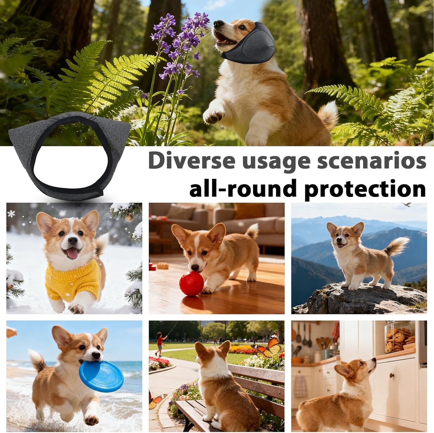 Adhiper Upgrade Dog Ear Muffs Wraps Noise Protection Quiet Ears, Elastic Waterproof Dog Ear Covers for Grooming, Bath, Drying, Swim & Anxiety Relief Reserved Ear Room Design (Gray/Small)