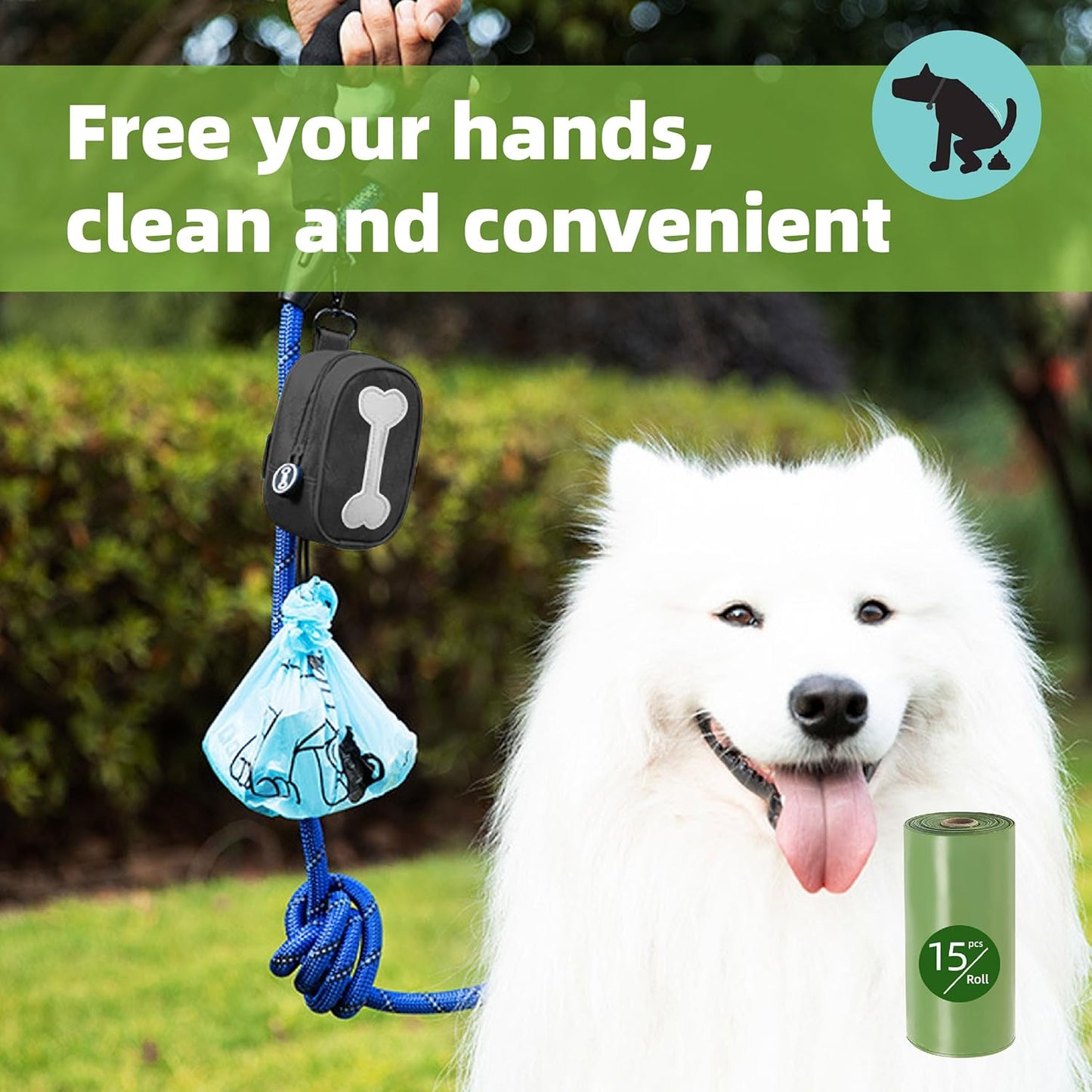 Dog Poop Bag Holder for Leash, Hands Free with Clip. Waterproof Dispenser Pouch for Dog Waste Bags, Treats & Essentials.