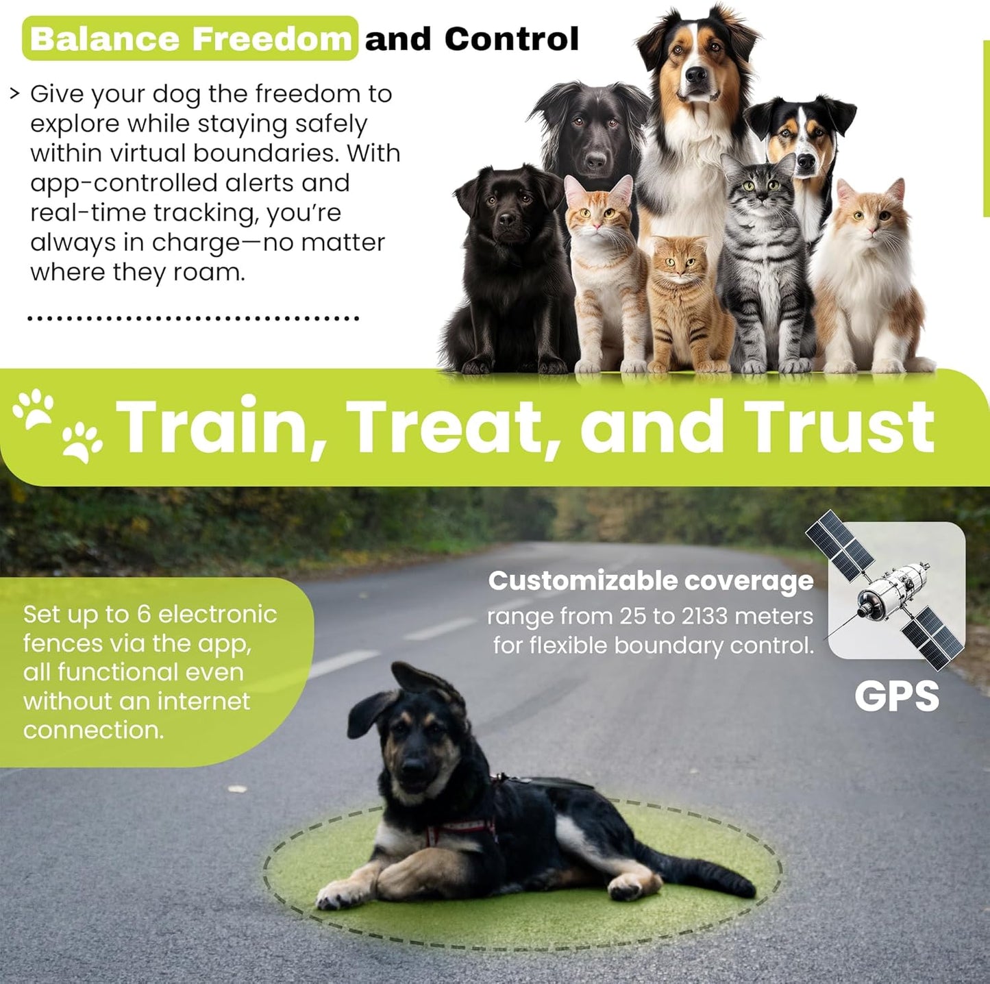 Customizable GPS Dog Collar Fence System, Waterproof LCD Collar & Safe Zone Radius up to 6998 ft – Wireless Dog Fence, Wireless Pet Collar & App-Controlled Dog Training Collar